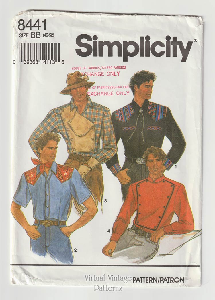 Mens Fitted Western Shirt Sewing Pattern Simplicity