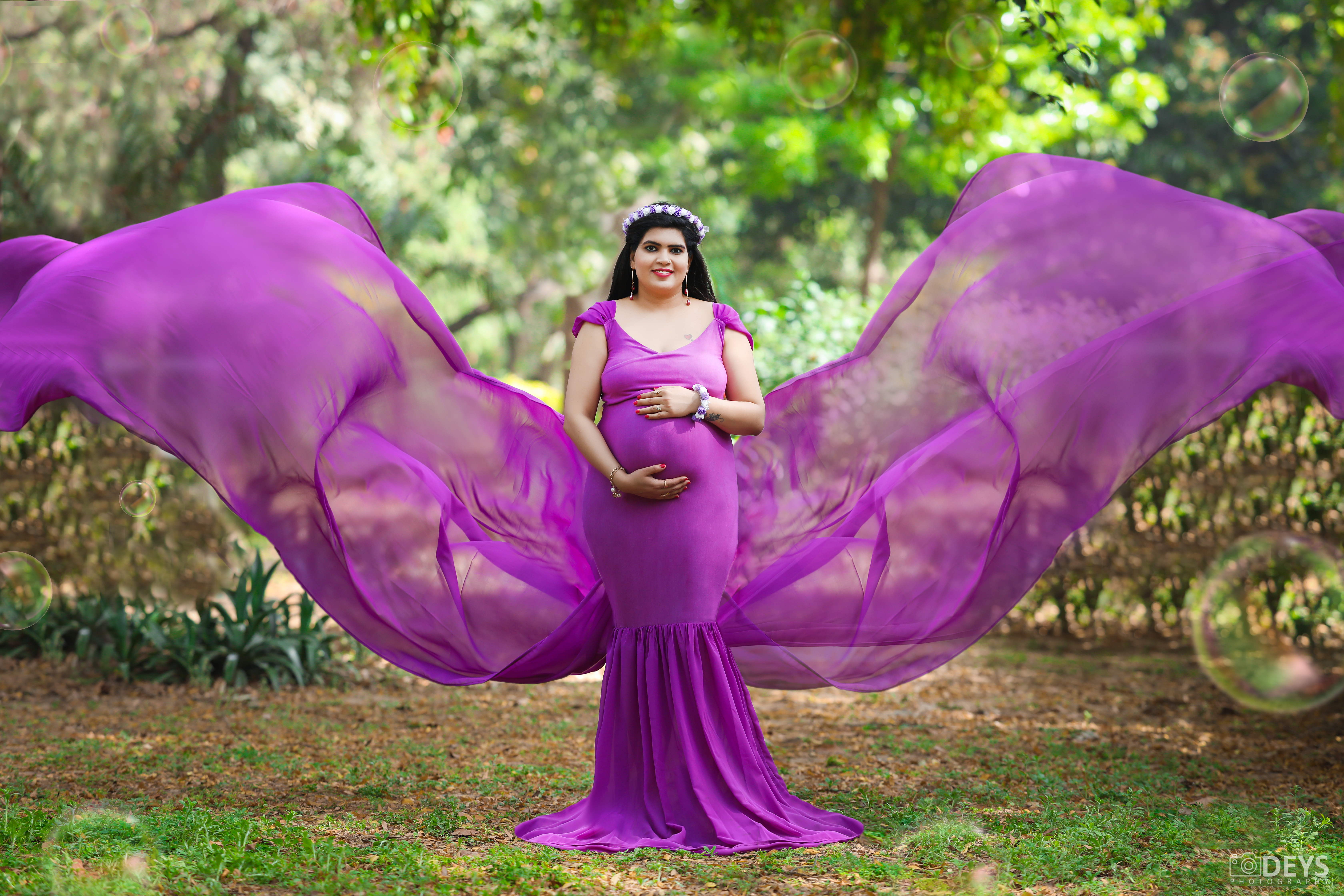 DP002 Purple Body Fit Gown for Pregnancy Photoshoot
