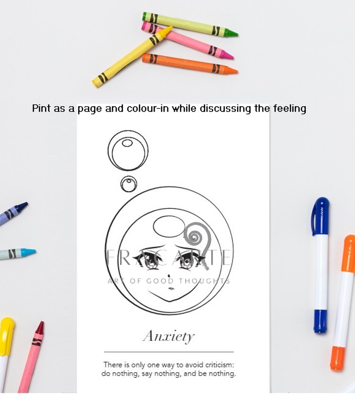 Mindful 'Anxiety' Anime colour-in Card printable download
