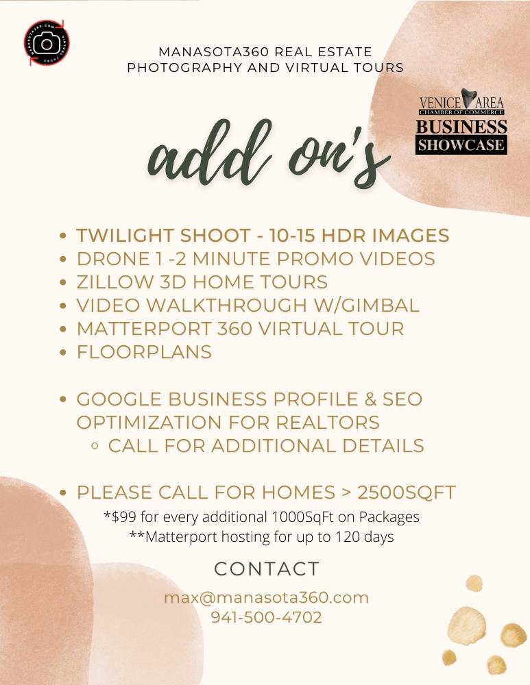 Manasota360 add-on options pricing sheet