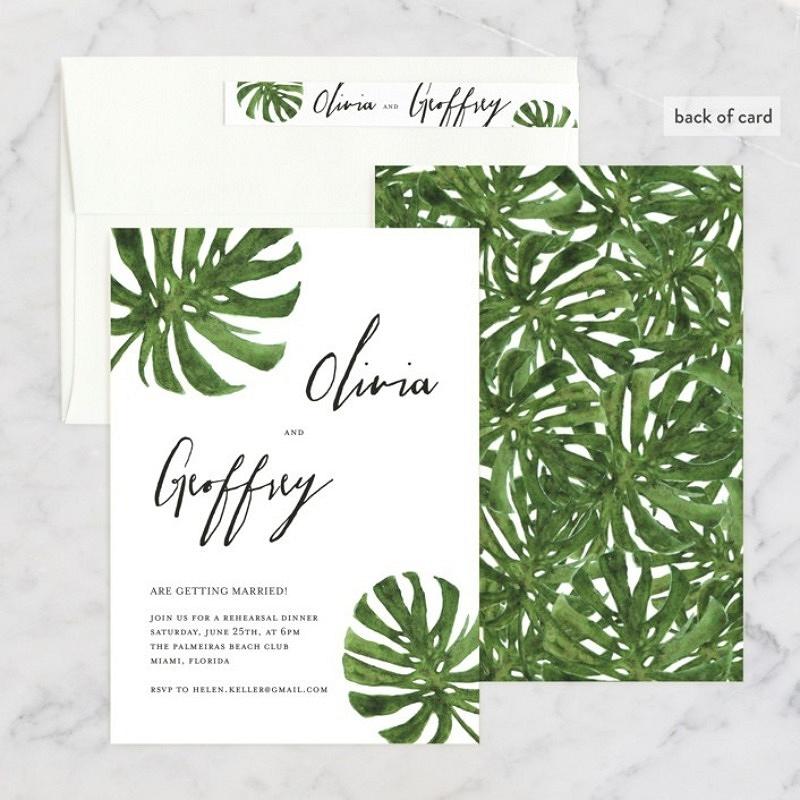 'tropical pair' rehearsal dinner invitation