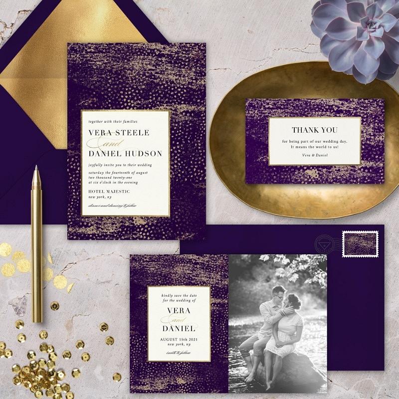 'speckled impression' wedding invitation suite