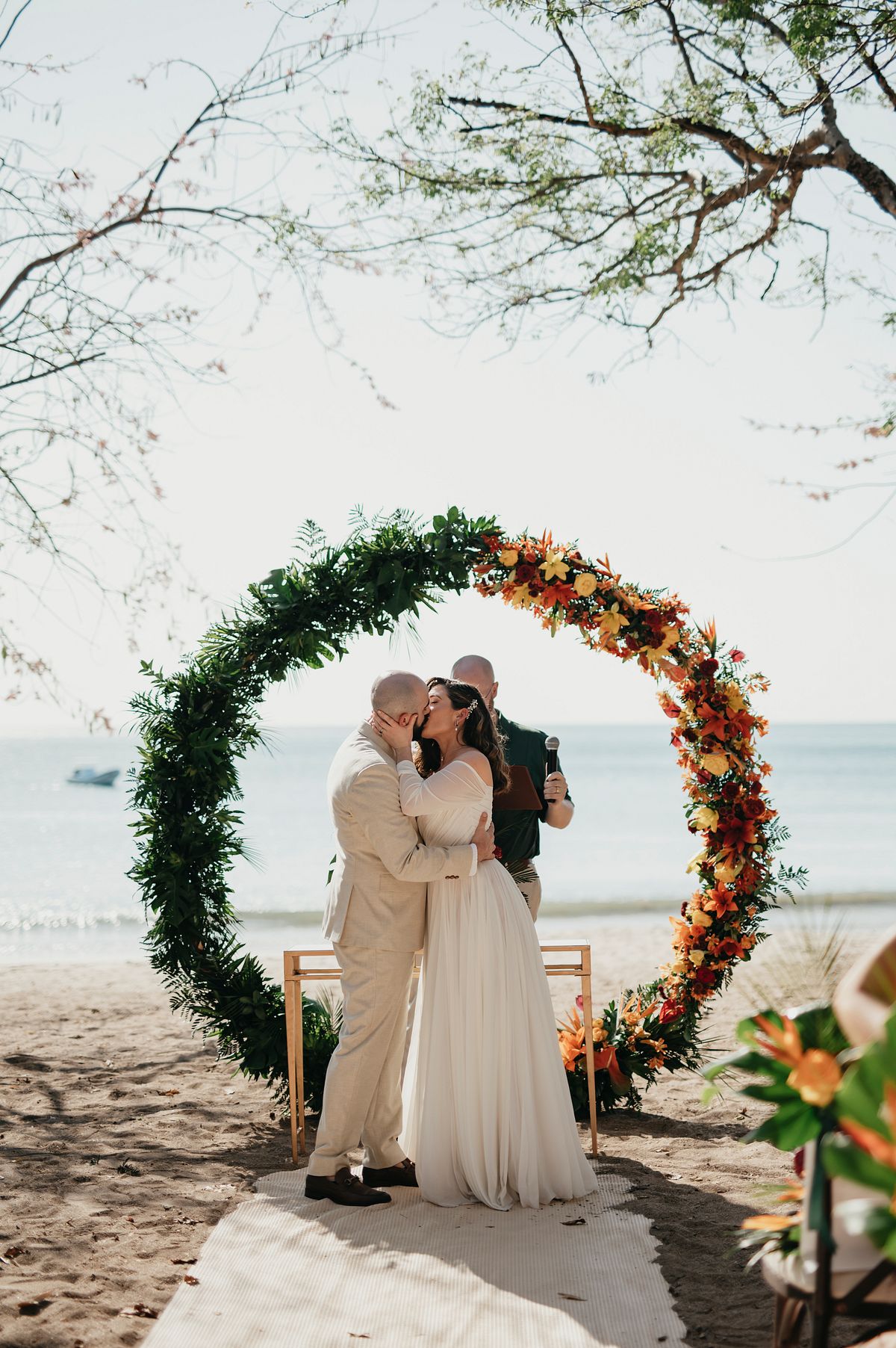 First Kiss as Mr. and Mrs.: A Beautiful Moment on the Beach in Costa Rica