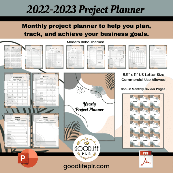 2022-2023 Yearly Project Planner Modern Boho Design