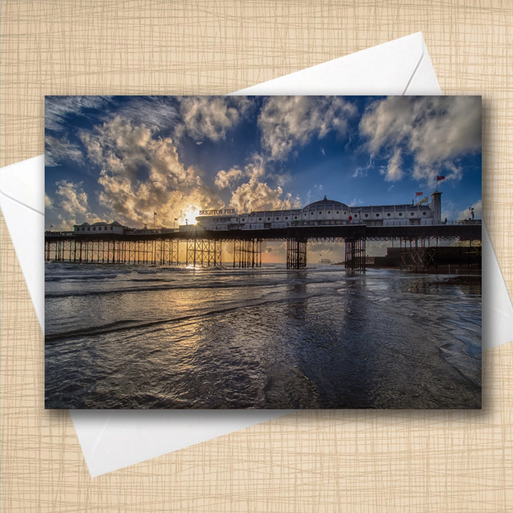 A5 Blank Greeting Card - Palace Pier with added sun