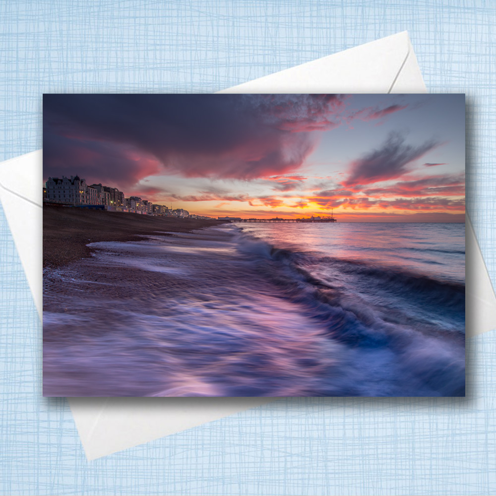 A5 Blank Greeting Card - Brighton beach sunrise