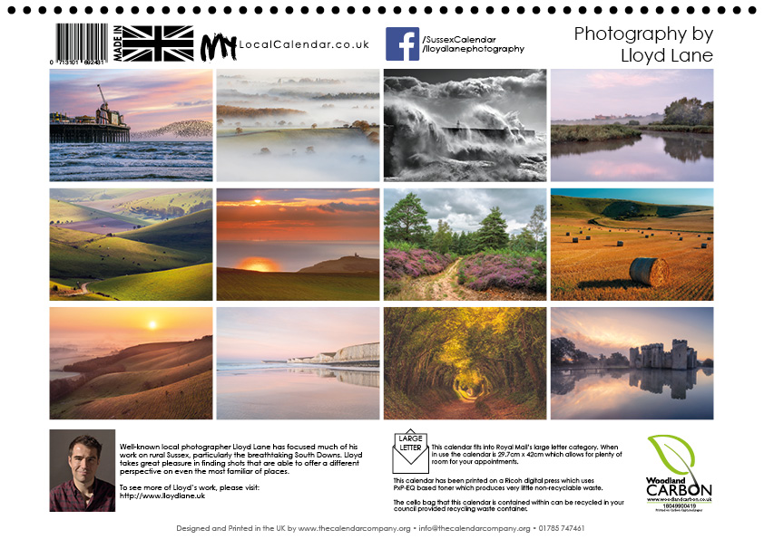 Sussex Calendar - Back Page with a selection of Sussex Landscapes