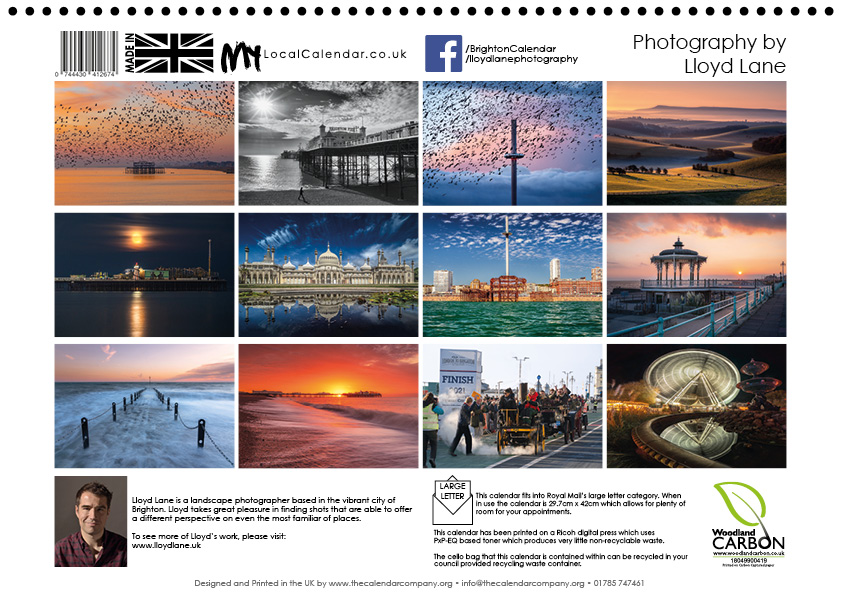 Brighton Calendar -  Back page Brighton photography