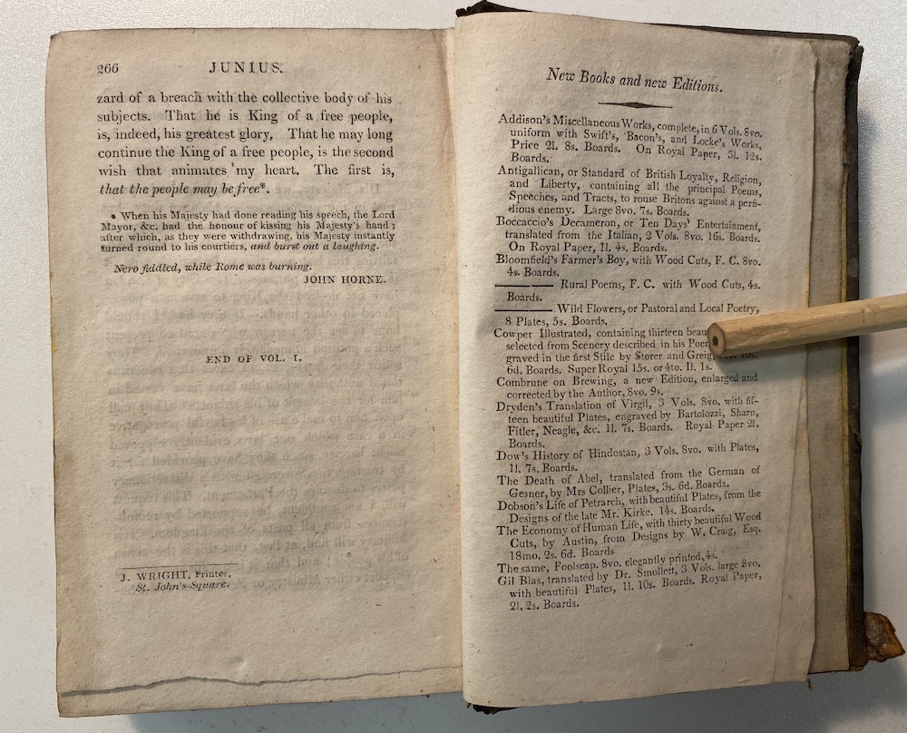 The Letters of Junius Vol. I., J.Wright, (London, 1806)