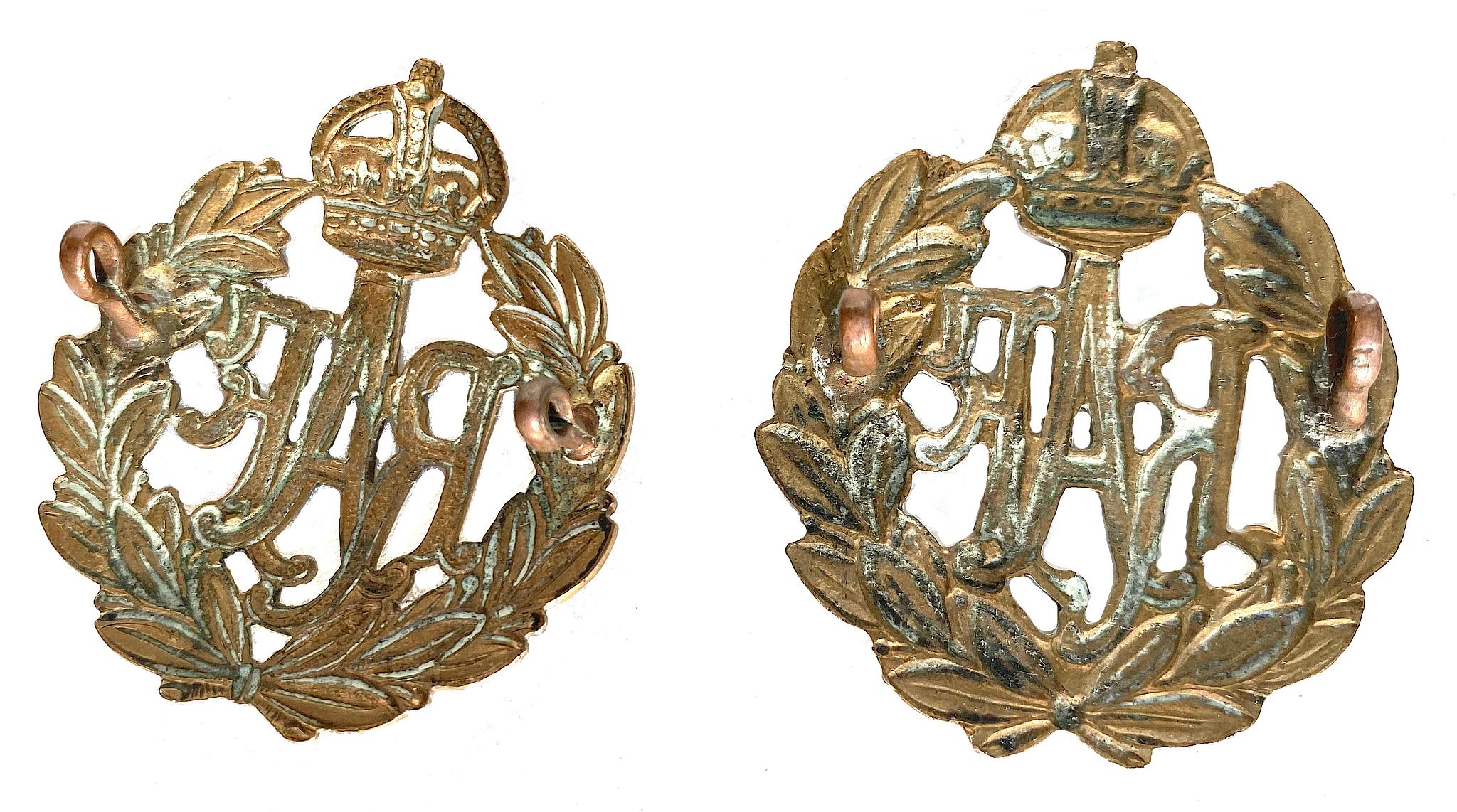 Pair of RAF King's Crown Cap Badges