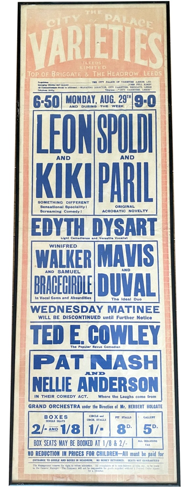 Leeds City Palace of Varieties Playbill for Monday 29th August, 1921