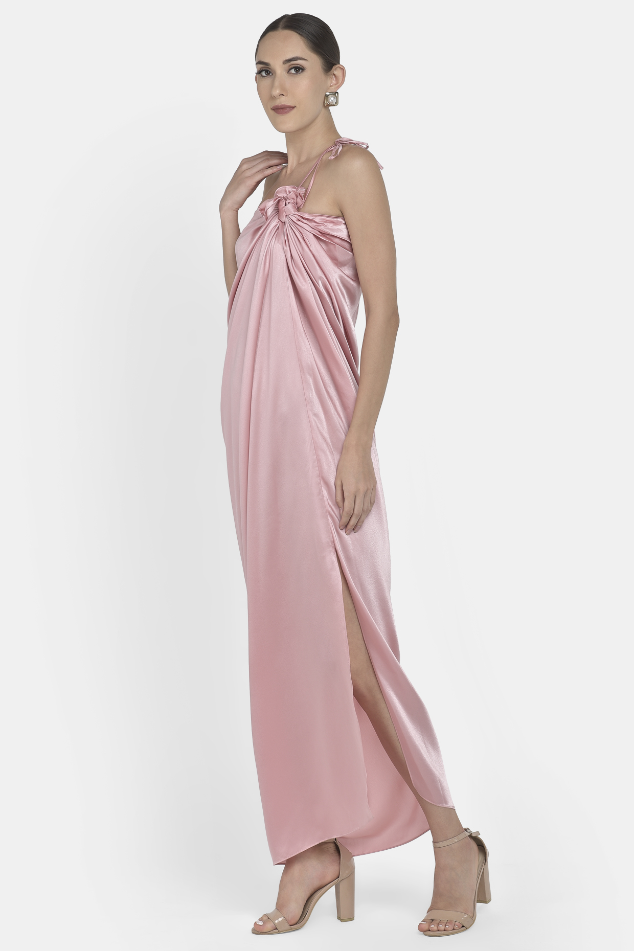 Pink Knotted Drape Dress