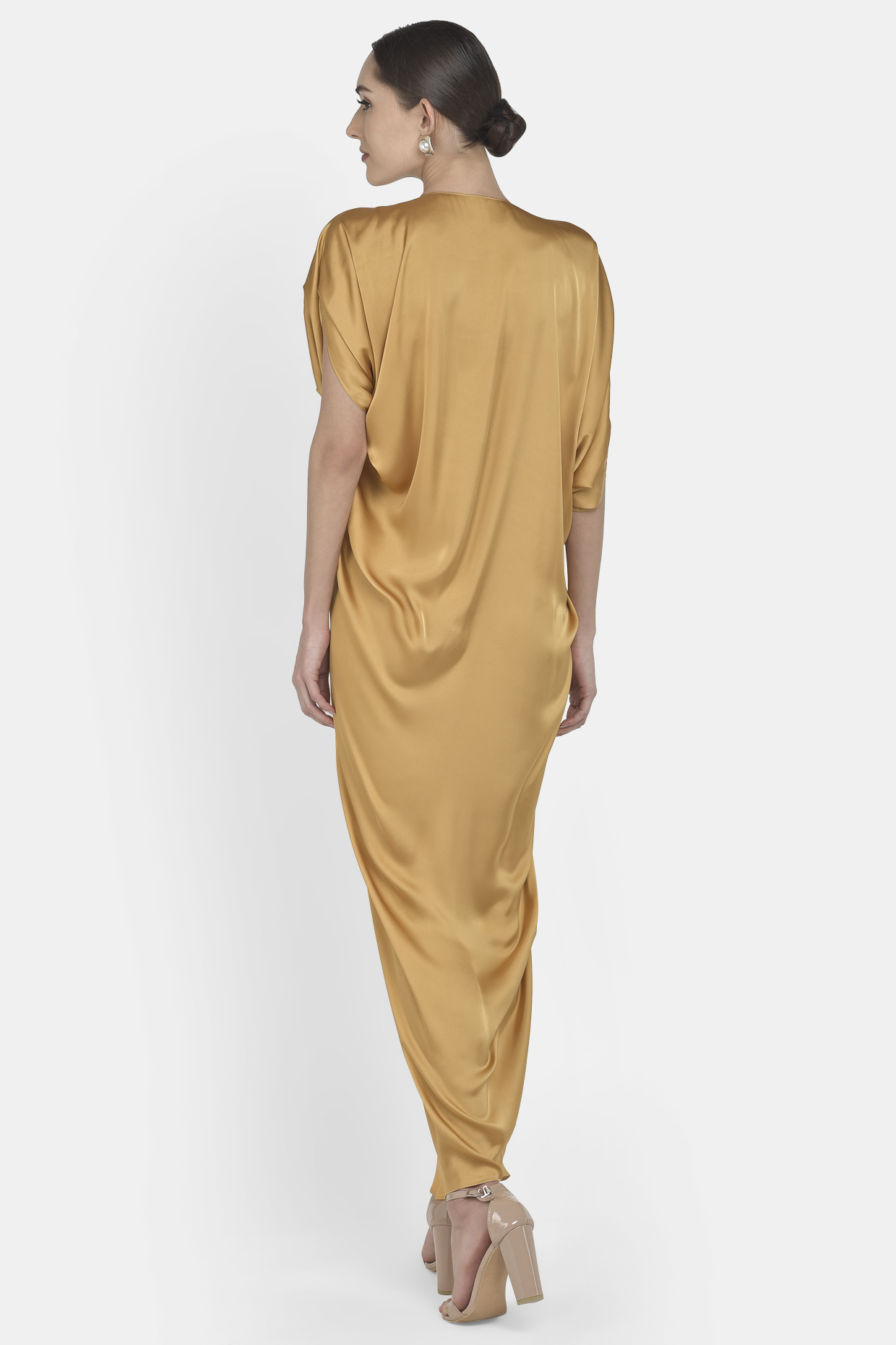 Mustard Draped Dress With Sleeves