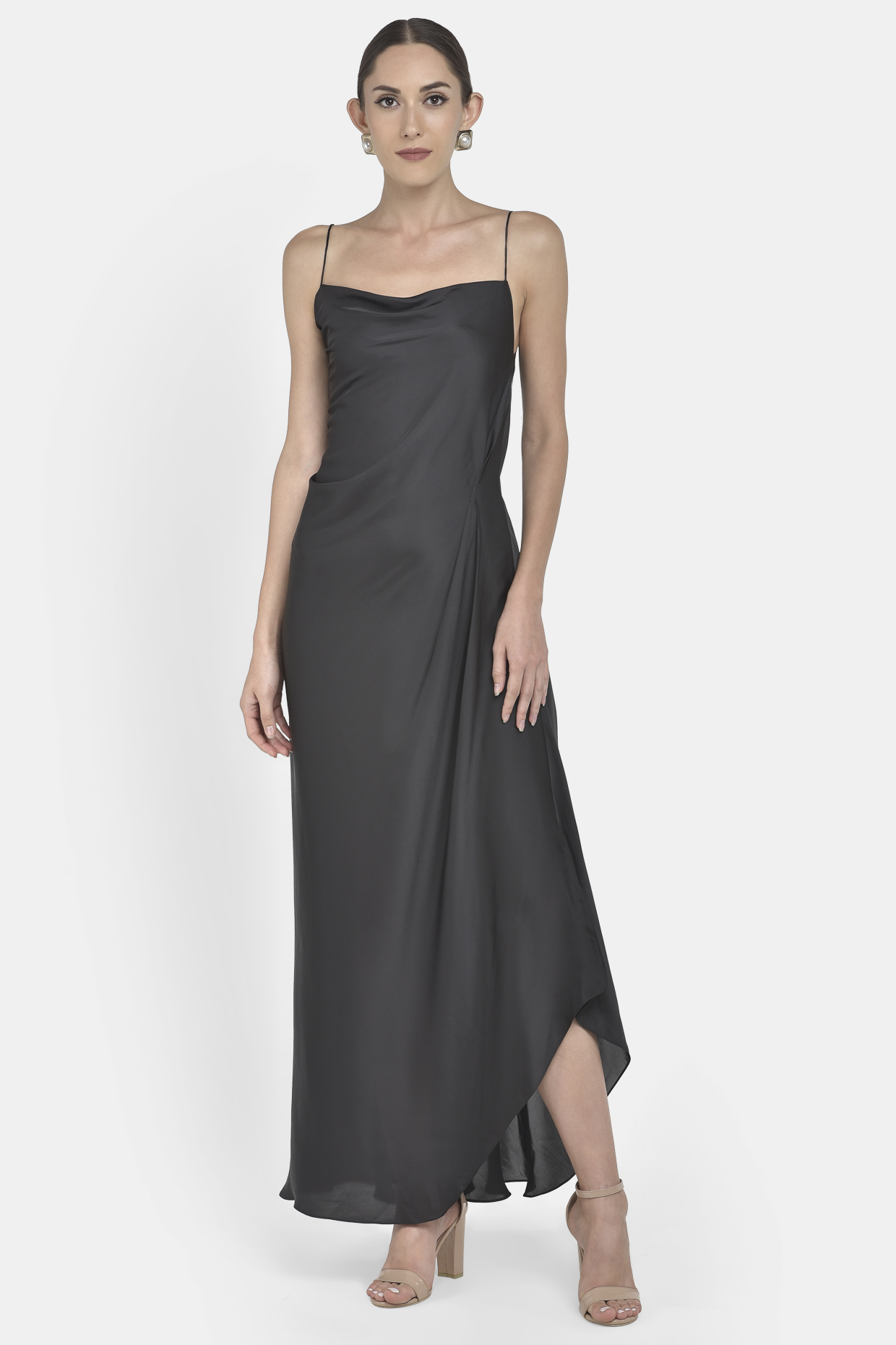 Black Cowl Neck Draped Gown