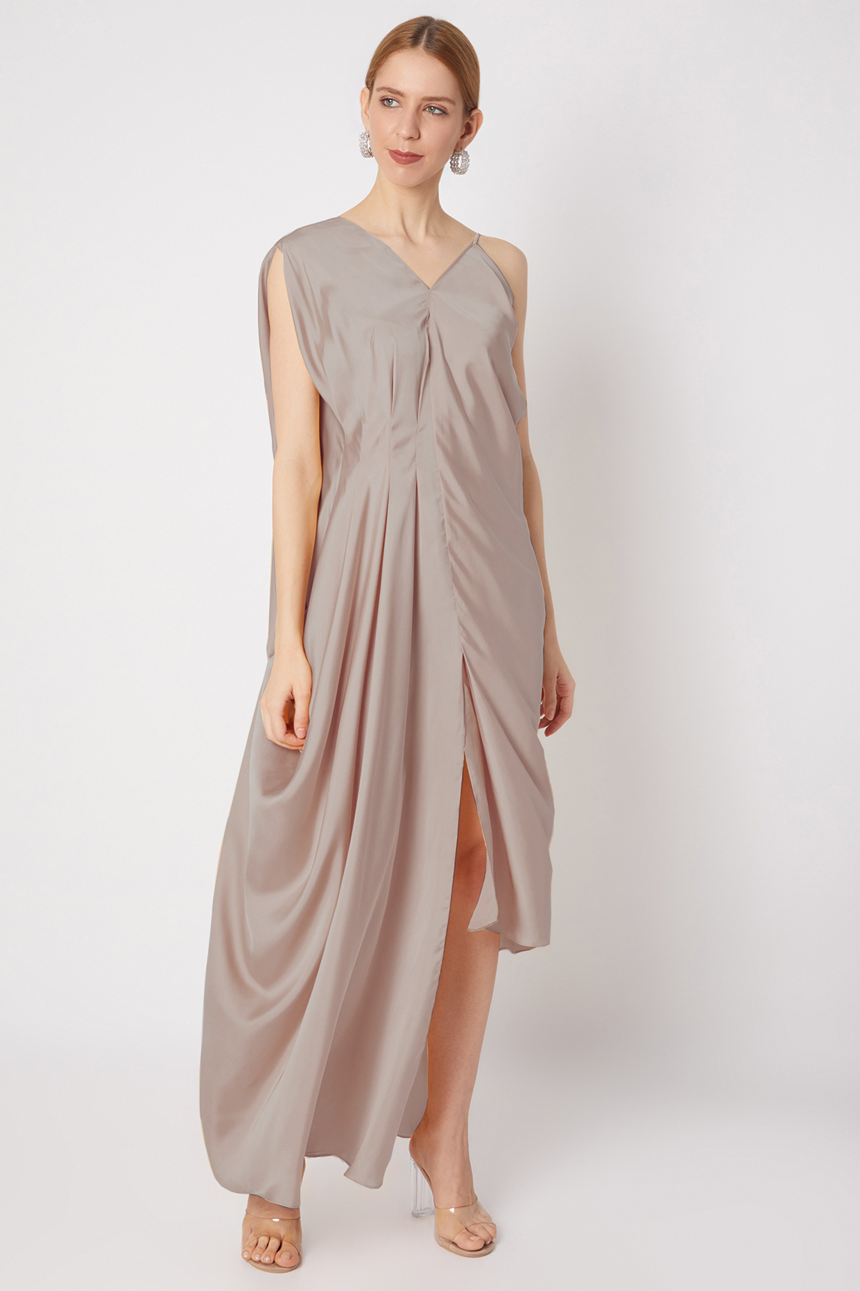 Fawn Asymmetric Drape Gown