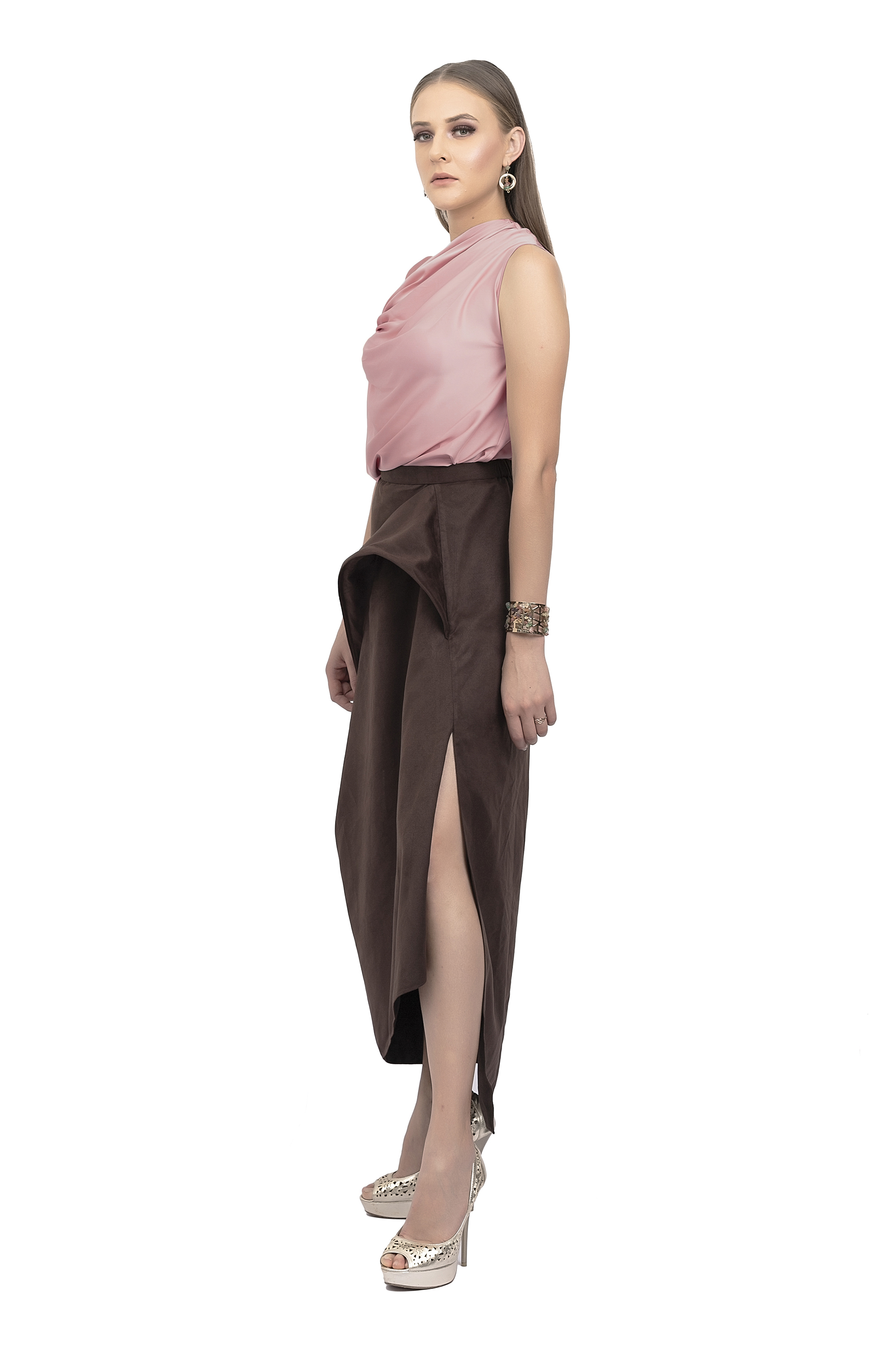 Pink & Brown Crop Top & Skirt Set