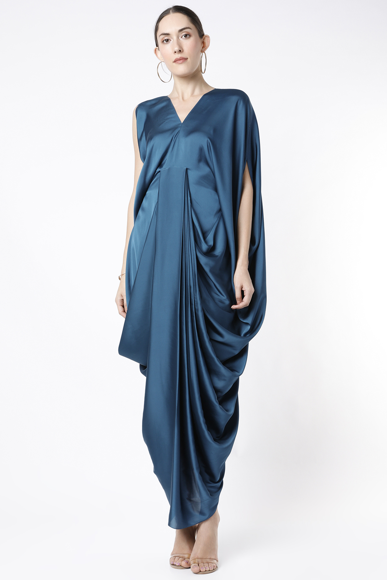 Teal Blue Draped Kaftan Gown