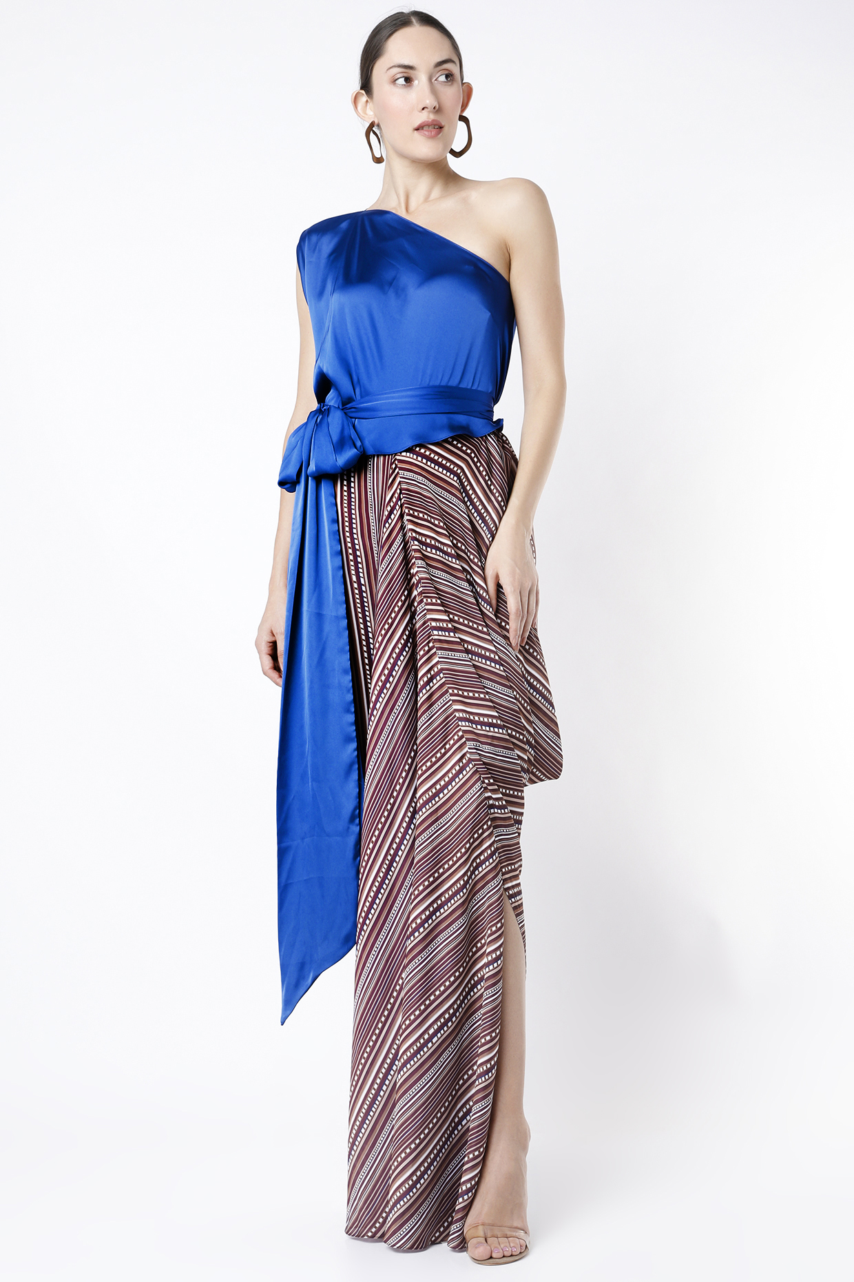 Electric Blue and Multi Stripes Two Piece Gown