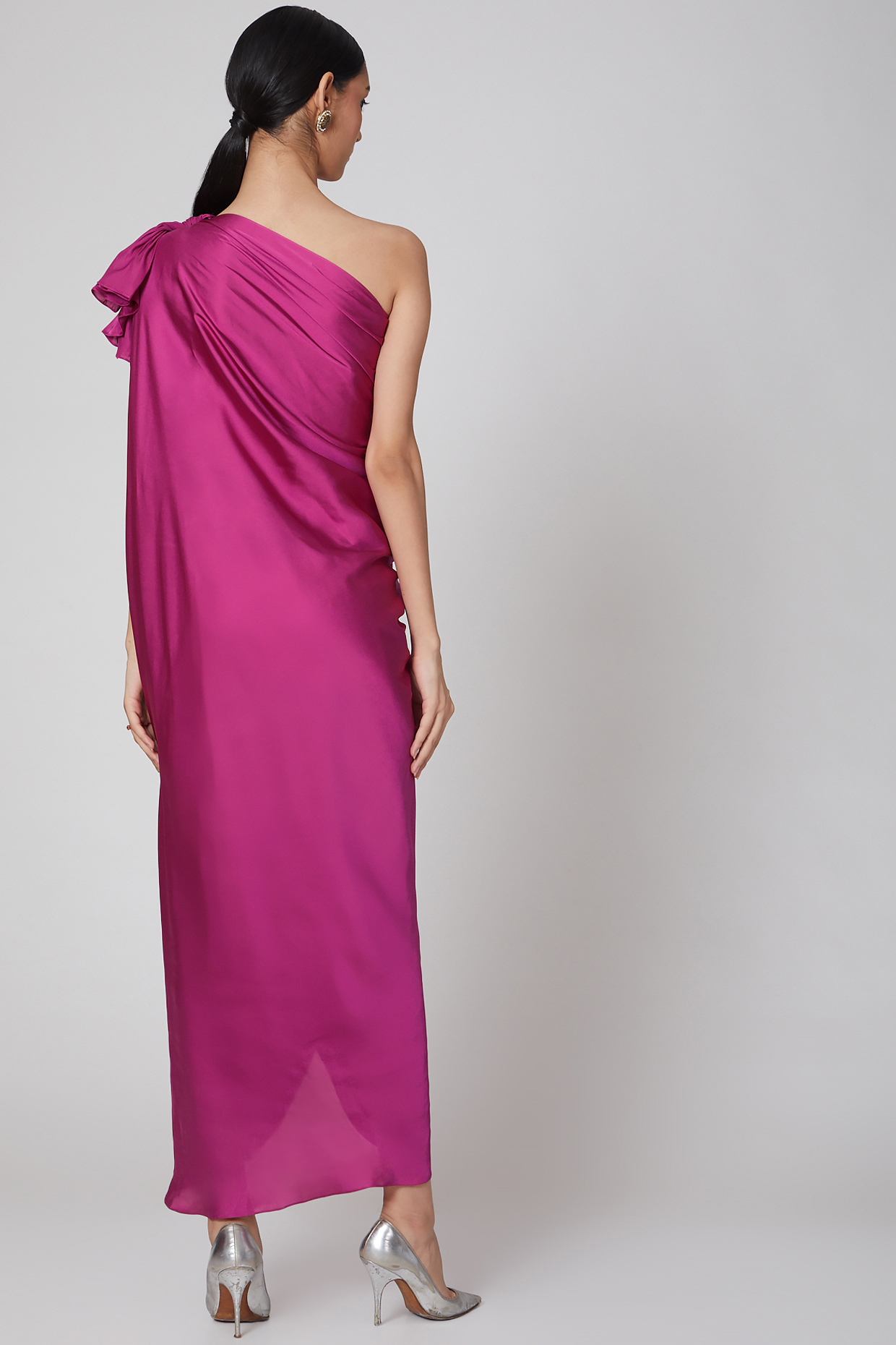 Fuchsia One Shoulder Gathered Draped Gown