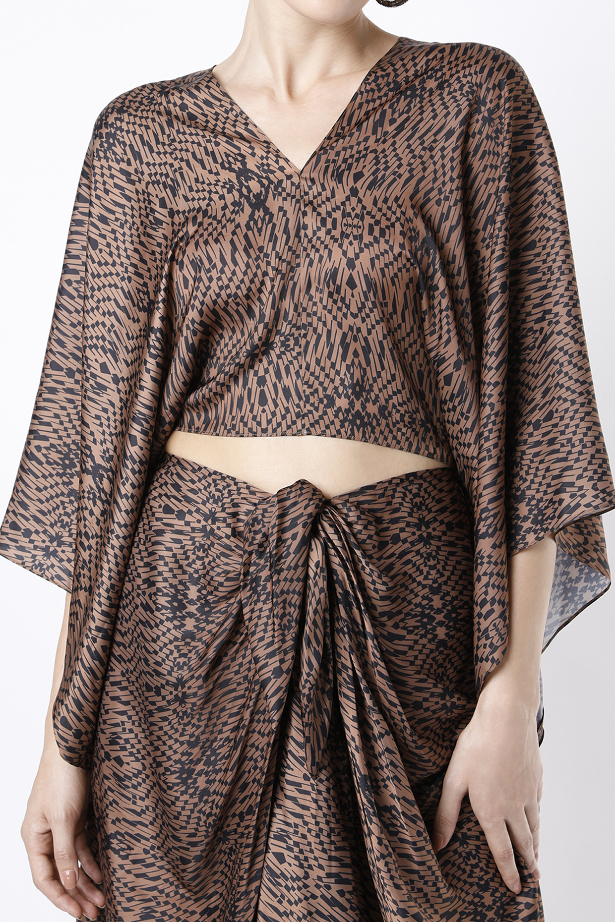 Black & Bronze Print Crop Top & Skirt Set