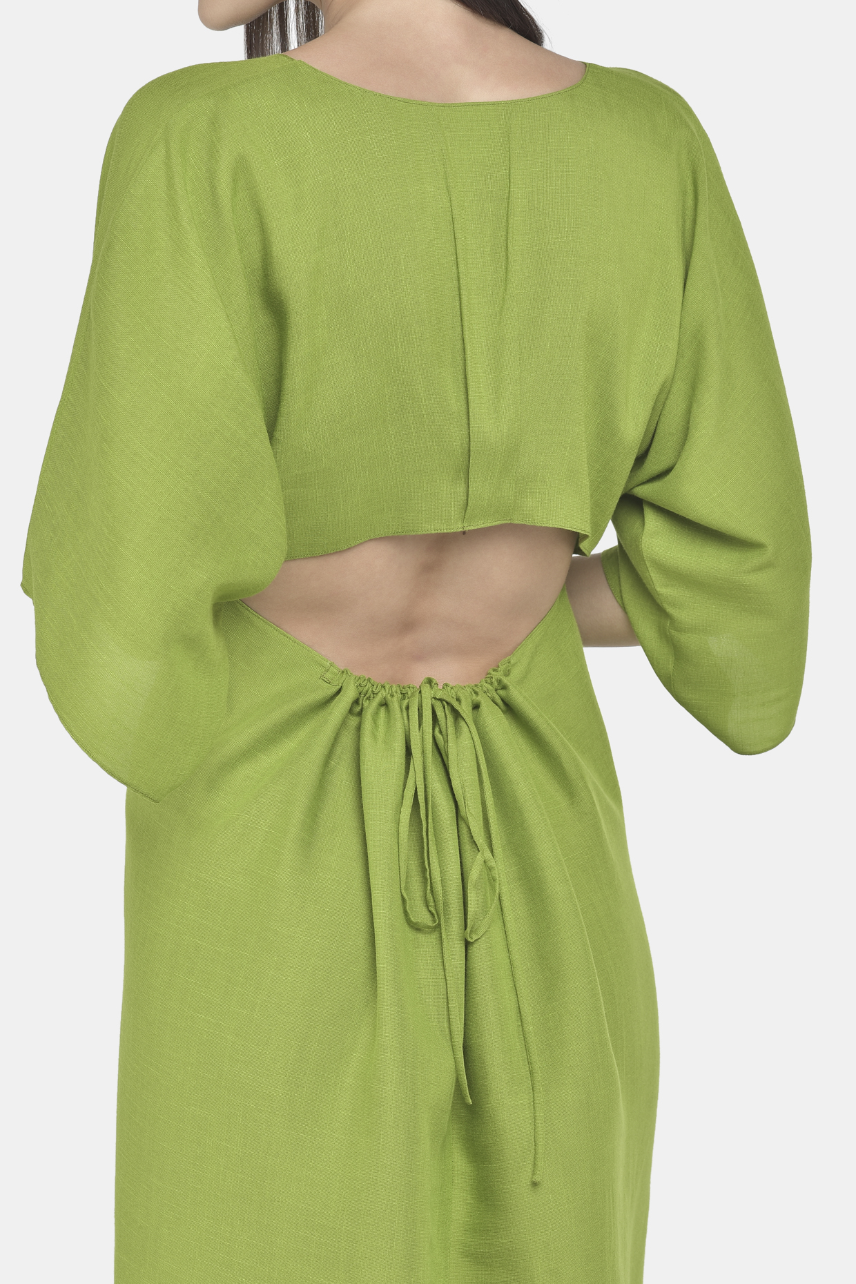 Green Shift Dress With Cut - Out Back