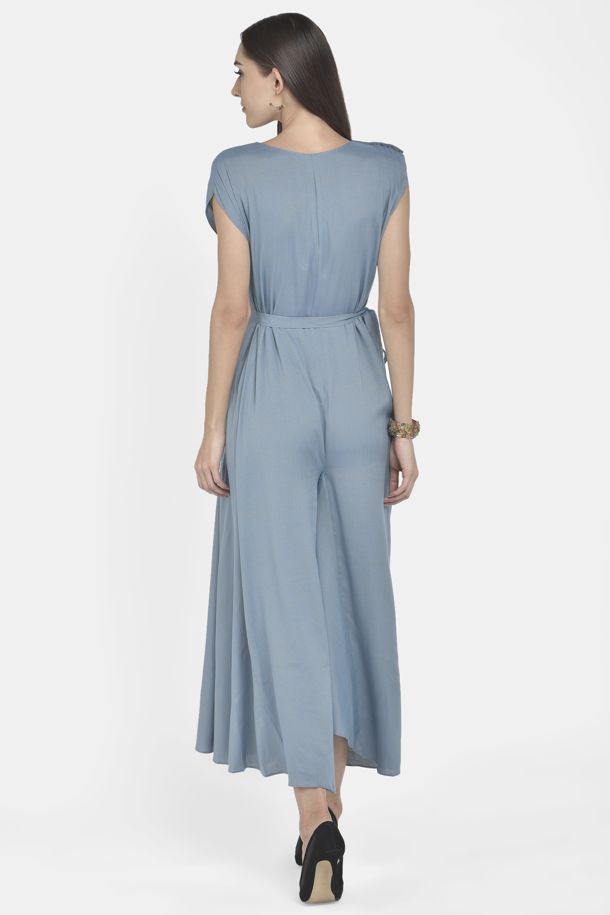 Powder Blue Embroidered Draped Jumpsuit