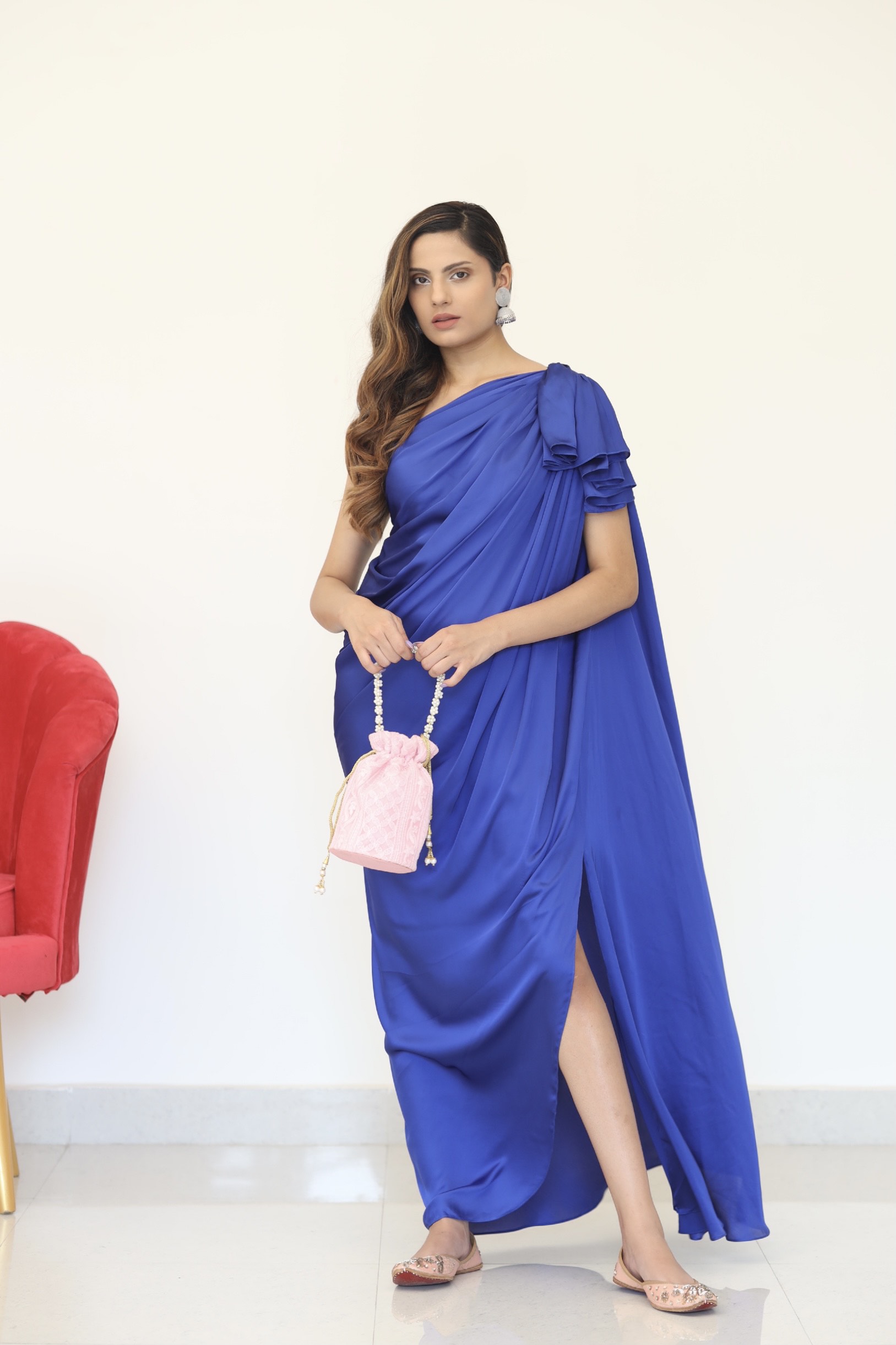 One Shoulder Gathered Drape Gown