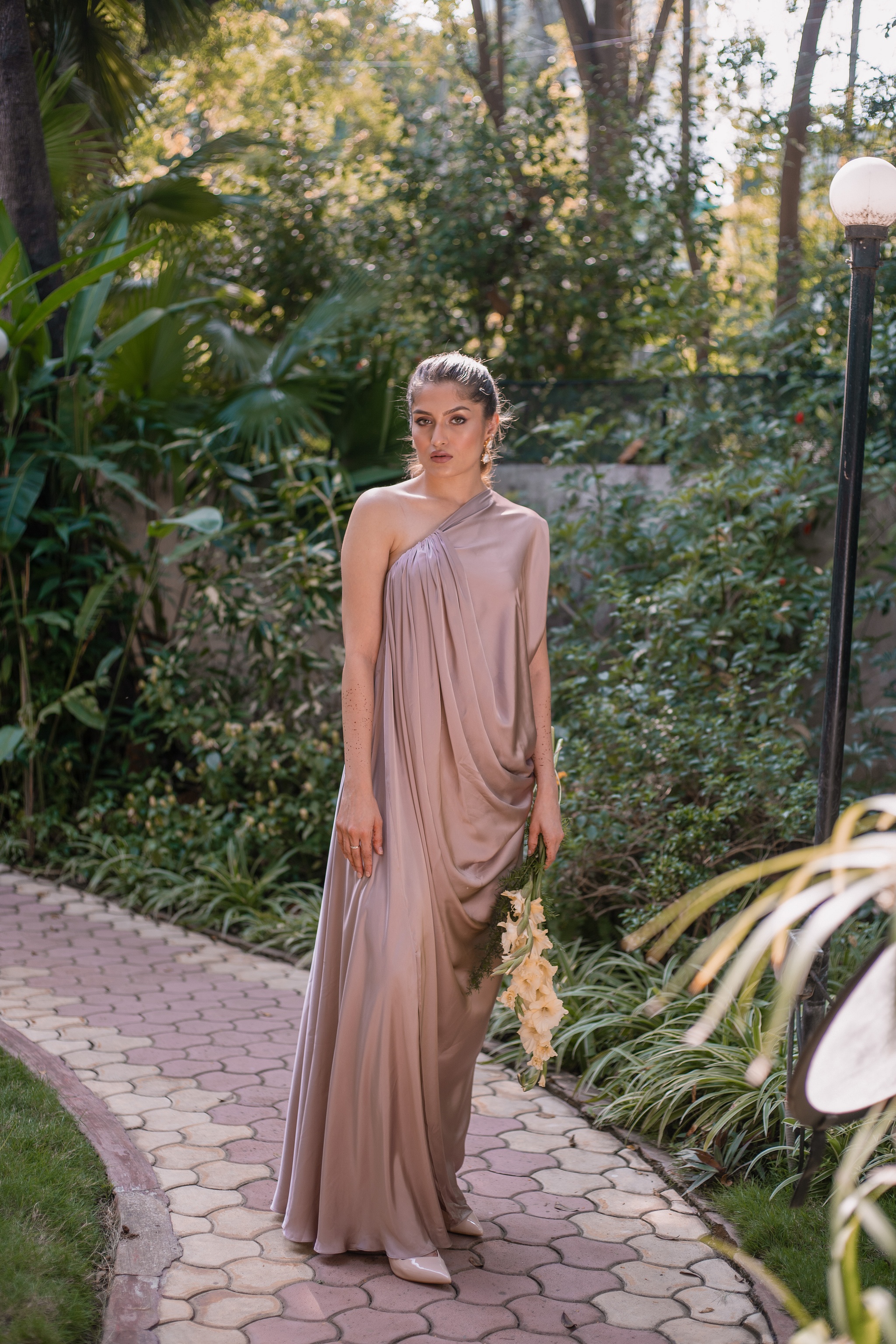 One Shoulder Gather Draped Gown