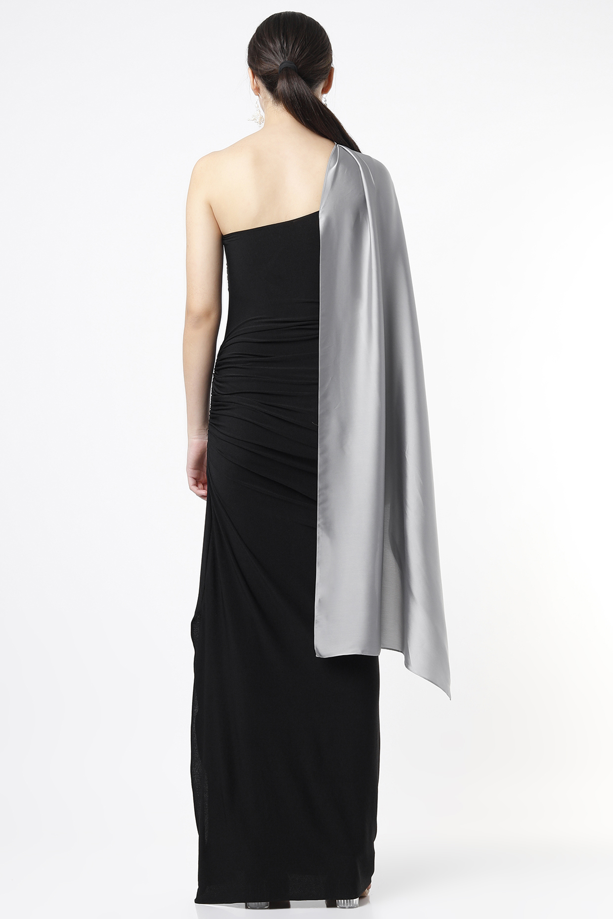 Black & Silver Grey Draped Gown