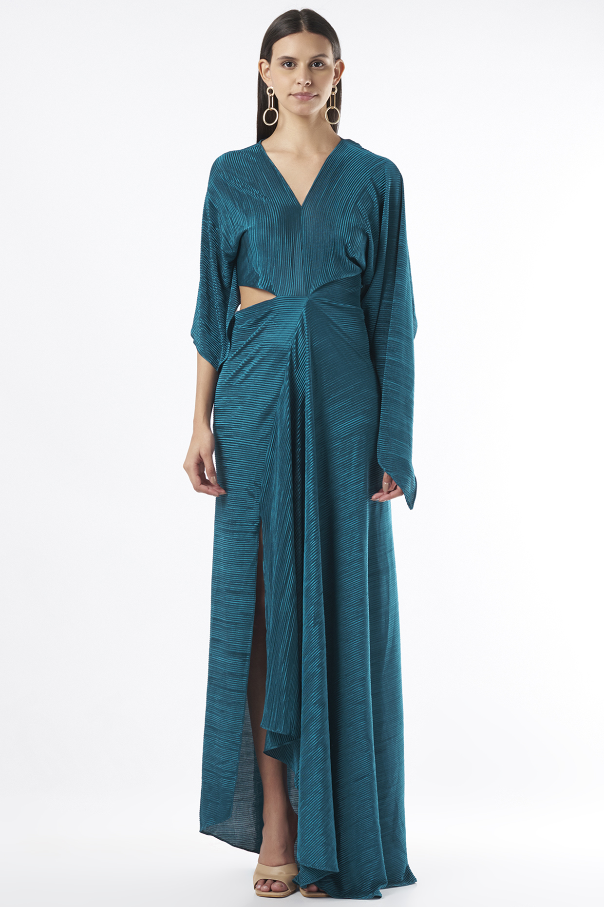 Teal Blue Bias Draped Gown