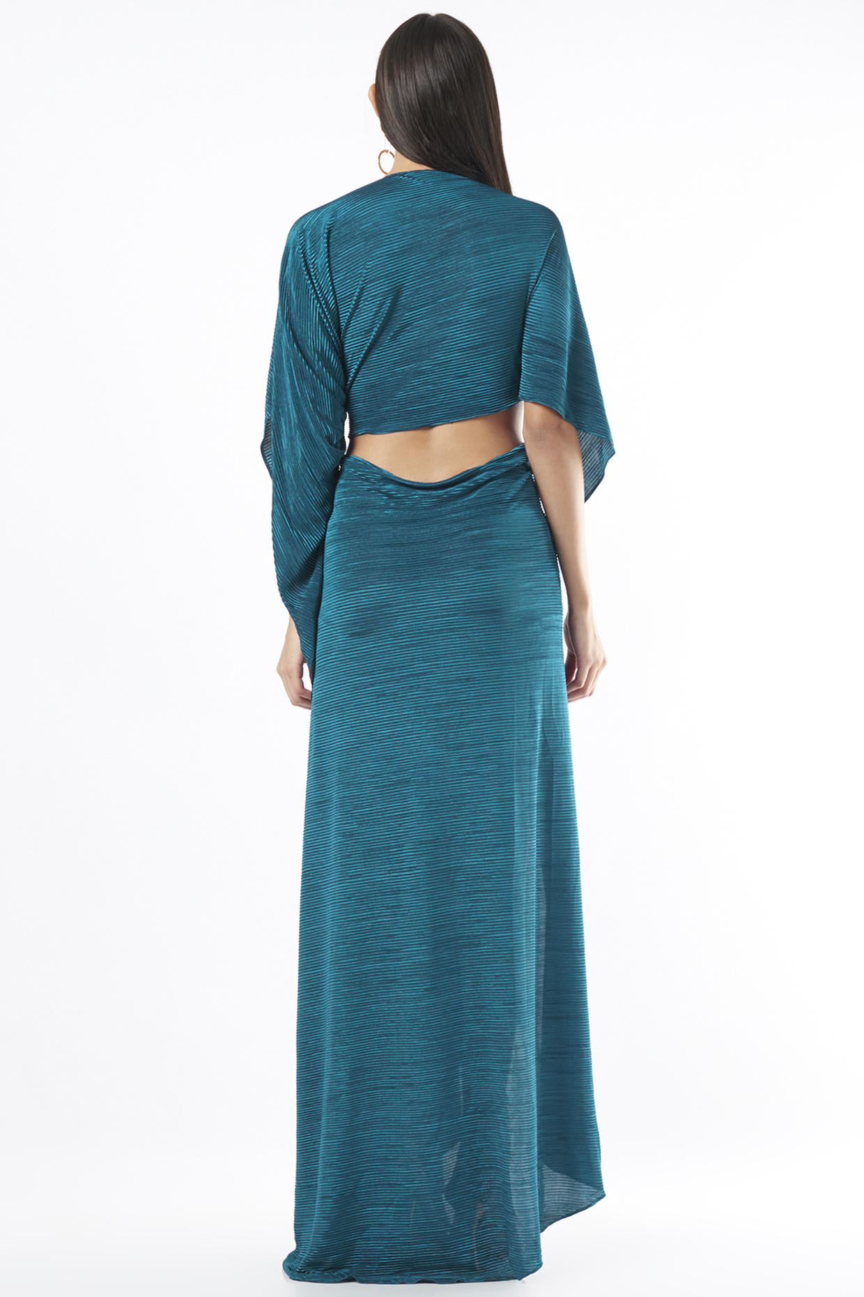 Teal Blue Bias Draped Gown