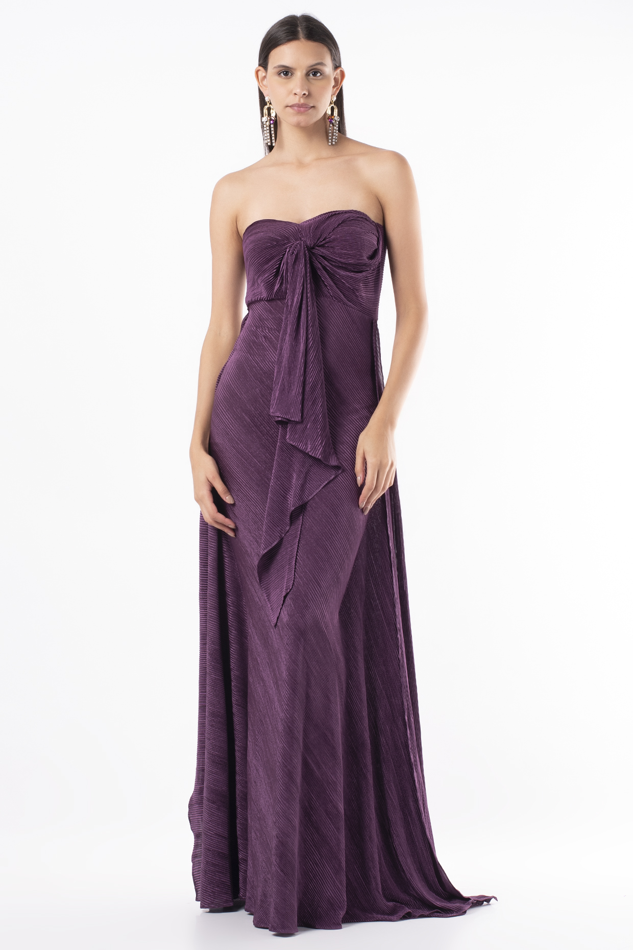 Eggplant Purple Bias Draped Gown