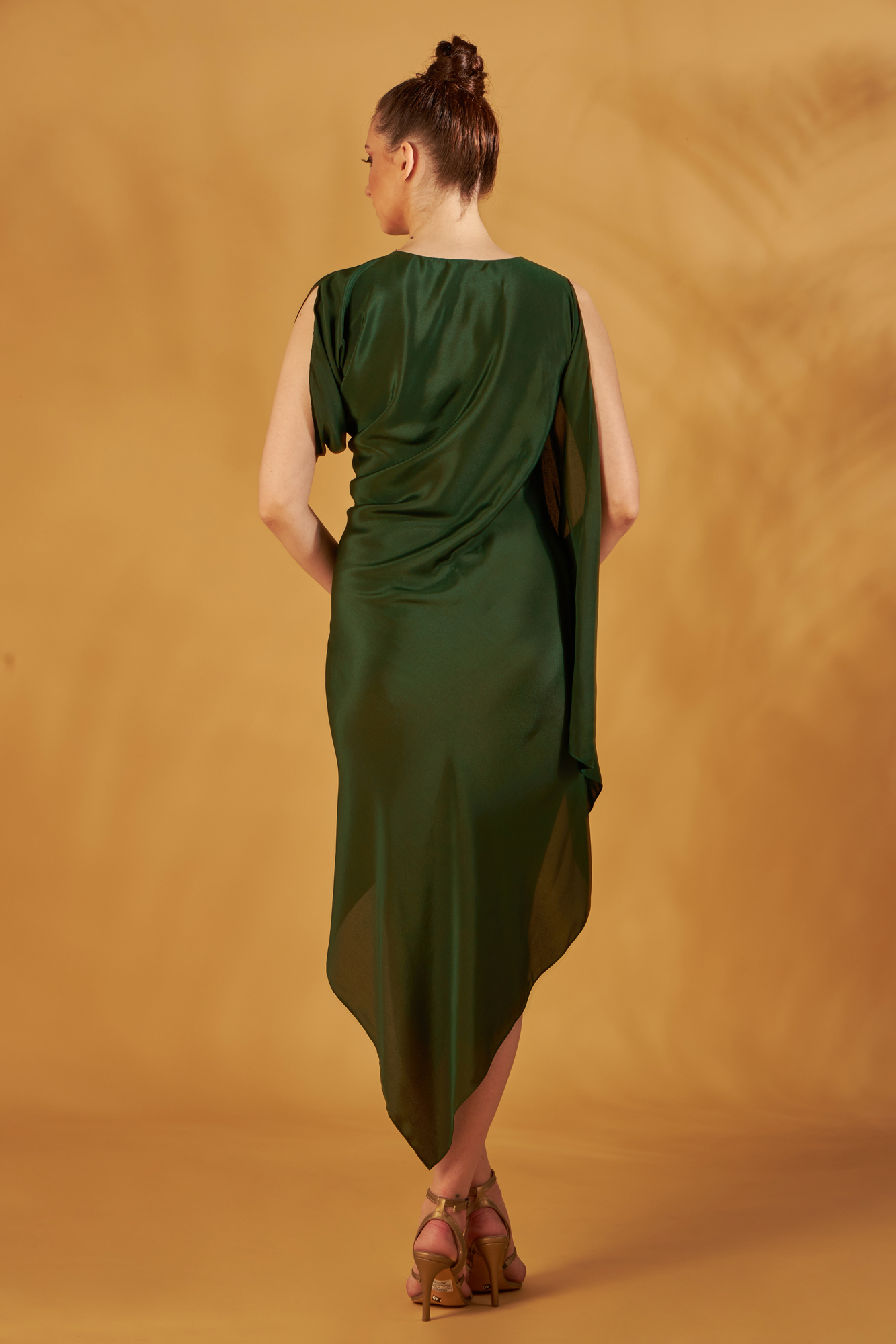 Leaf Green Draped Dress With Contrasting Strap