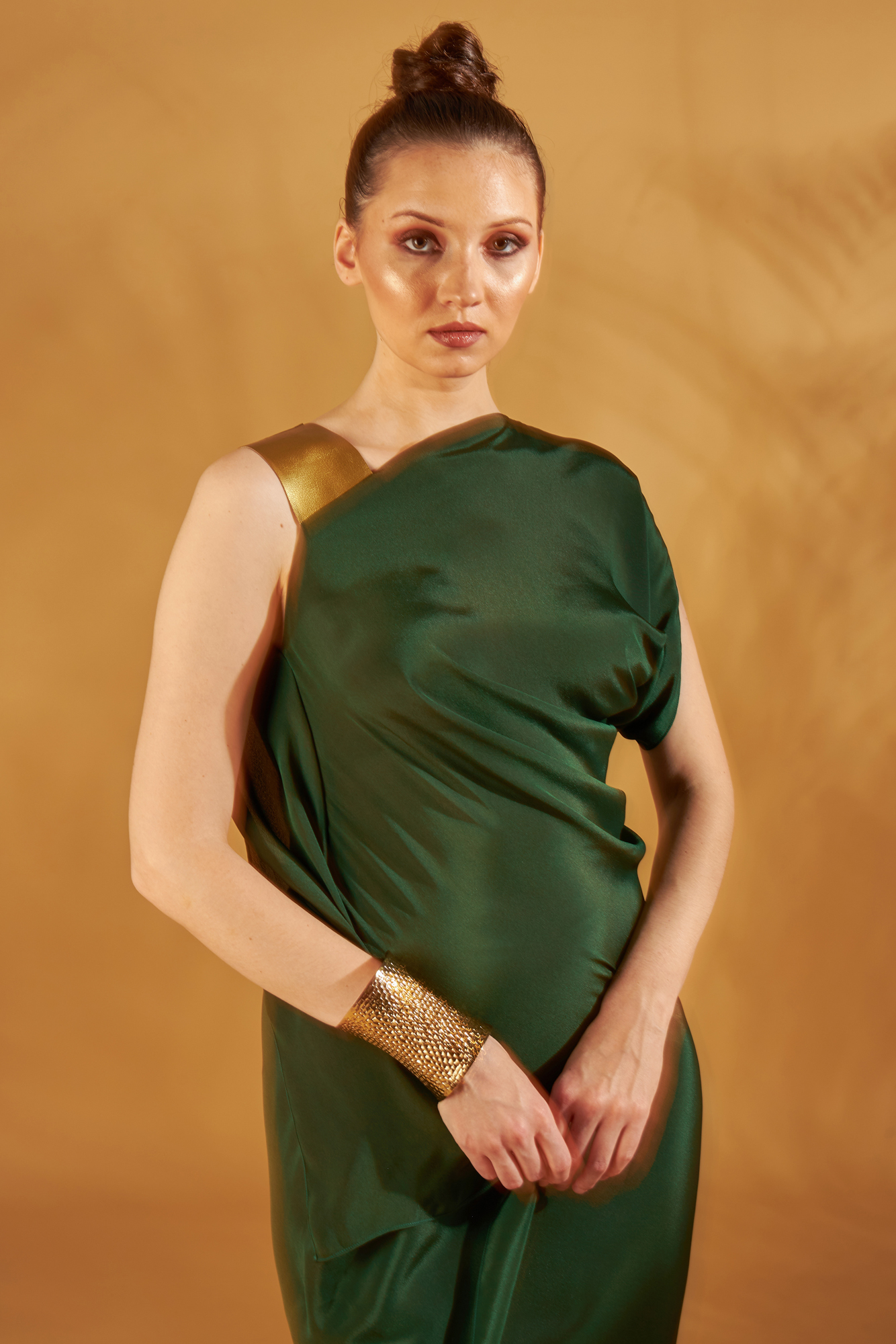 Leaf Green Draped Dress With Contrasting Strap