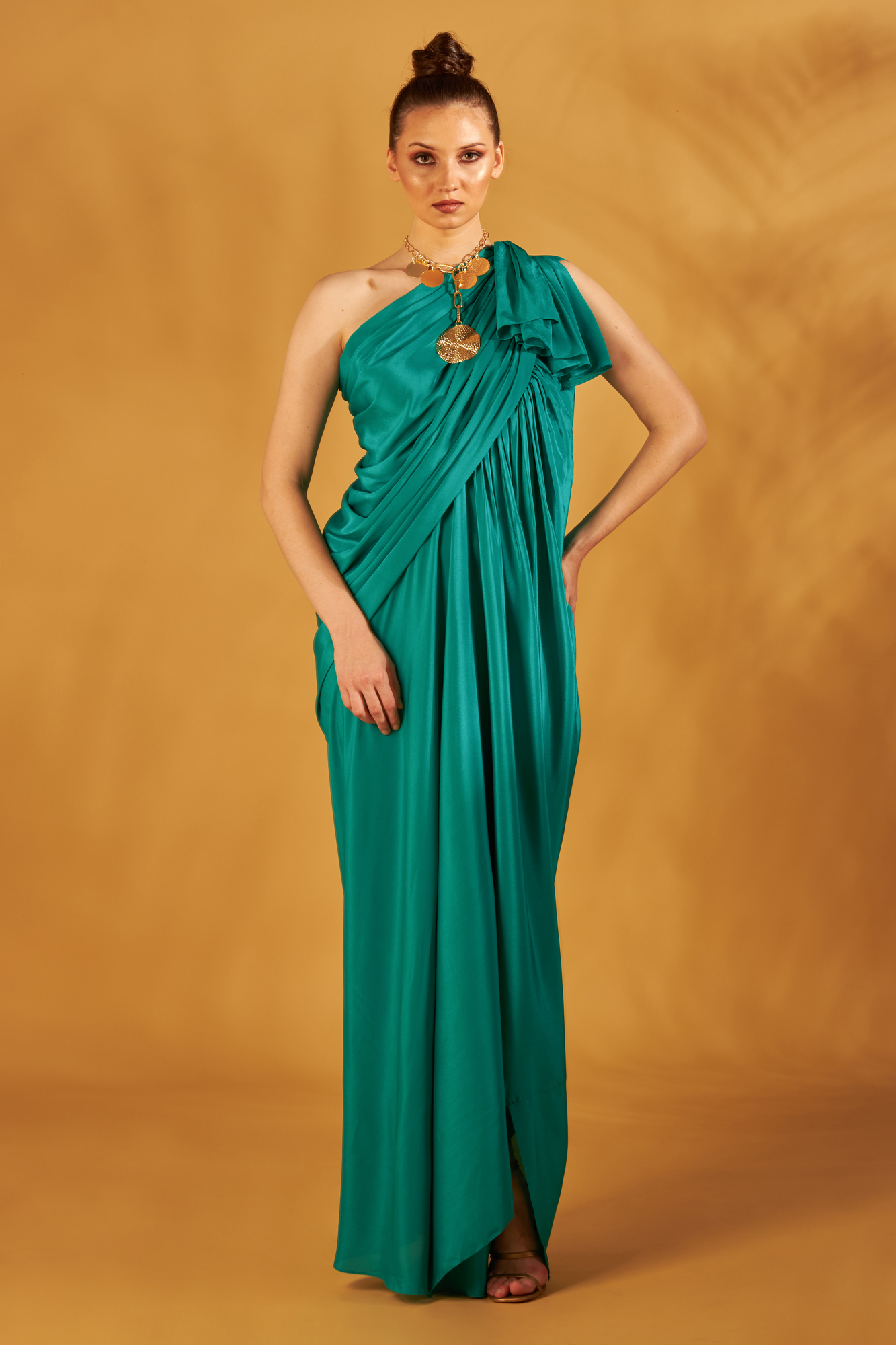 Turquoise Green Drape Gown