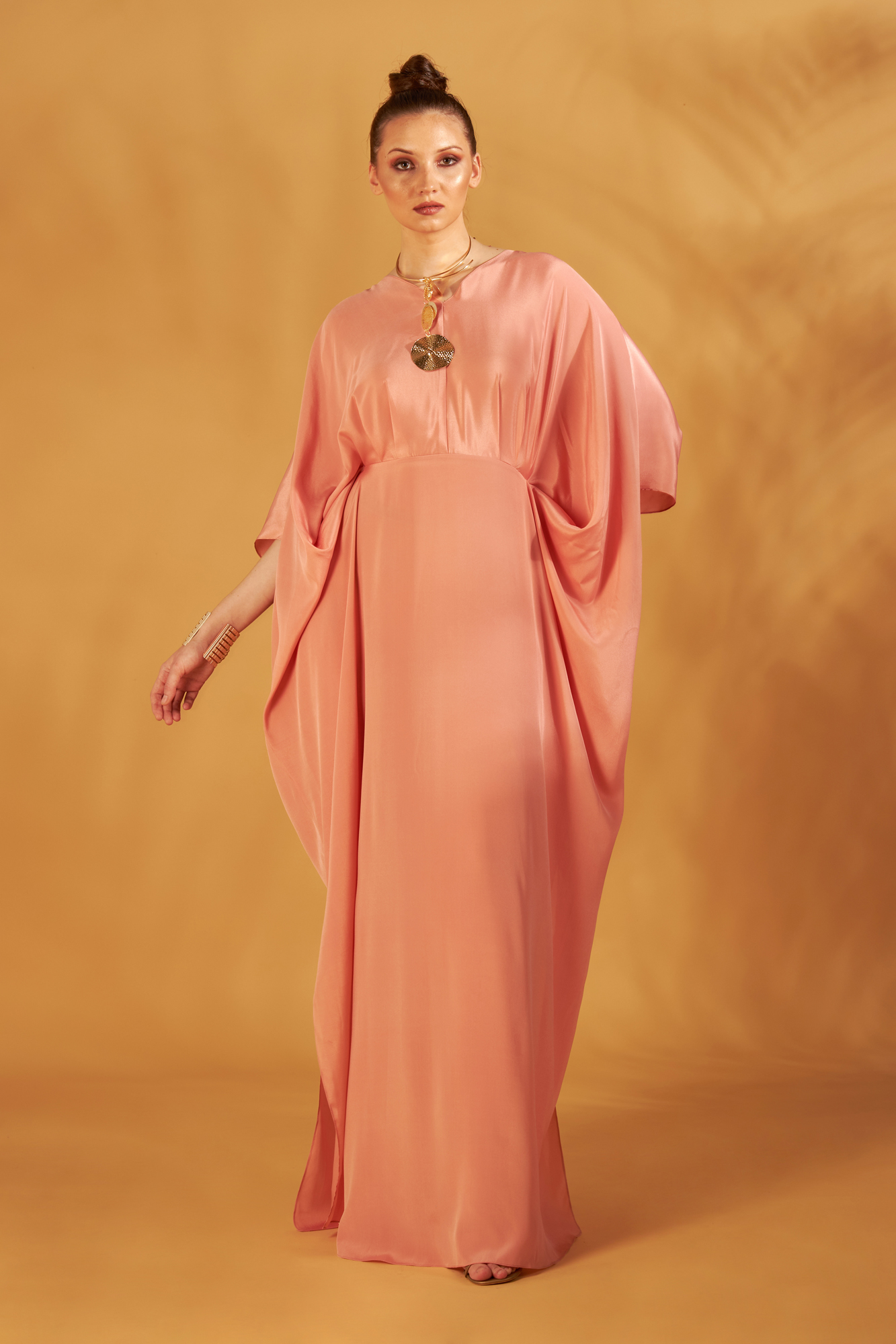 Peach Drape Kaftan Gown
