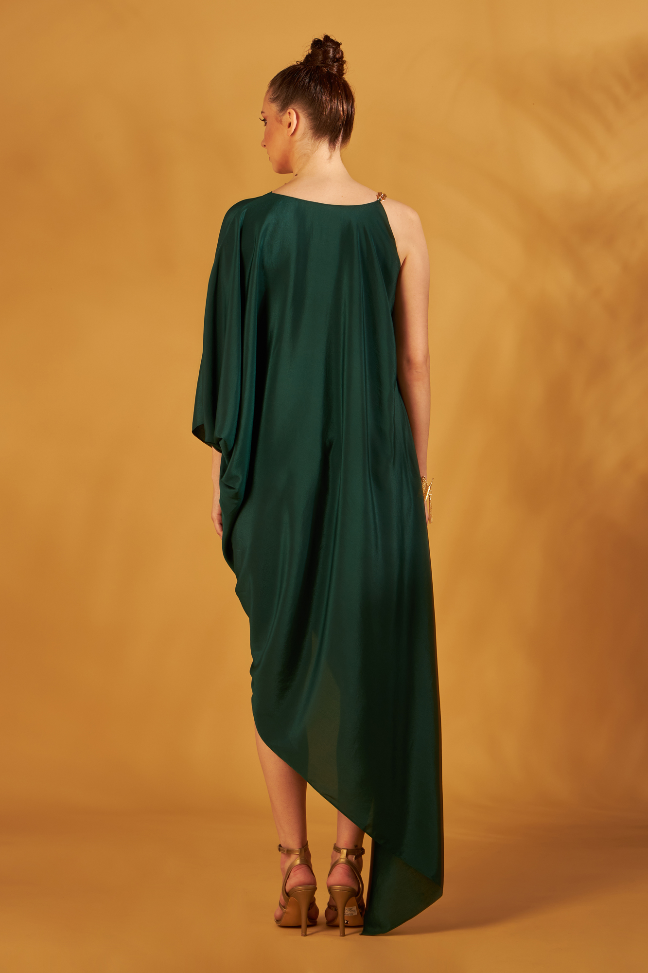 Bottle Green Asymmetric Draped Dress