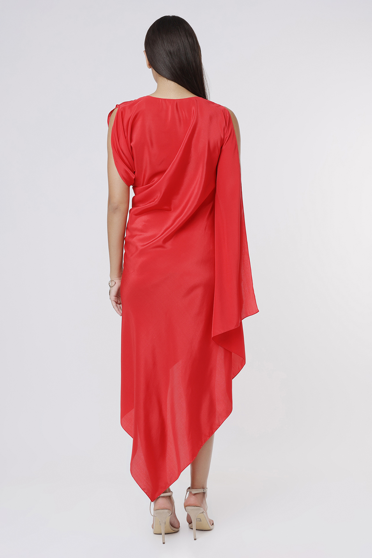 Red Draped Dress With Contrasting Strap