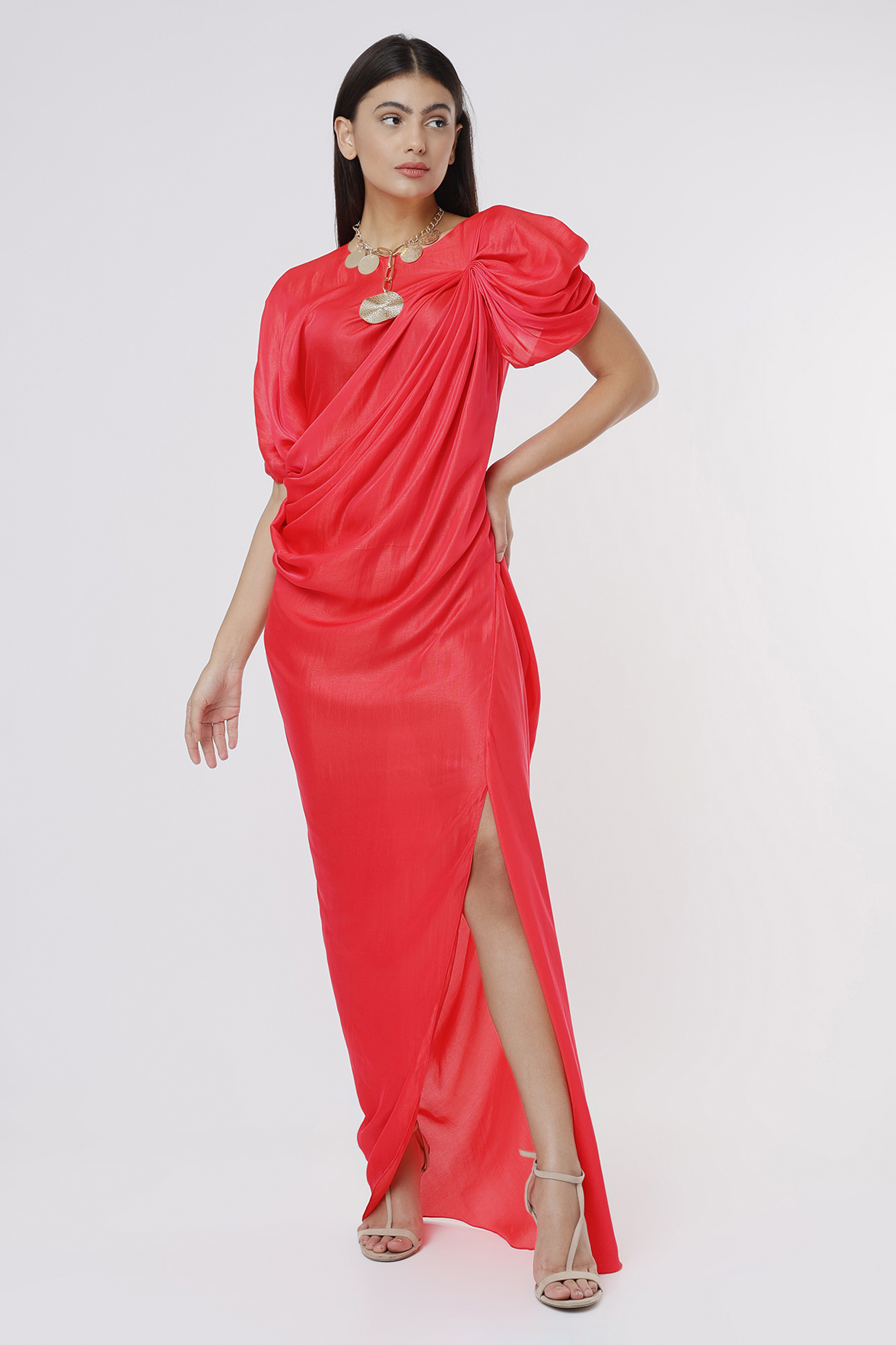 Coral Drape Gown