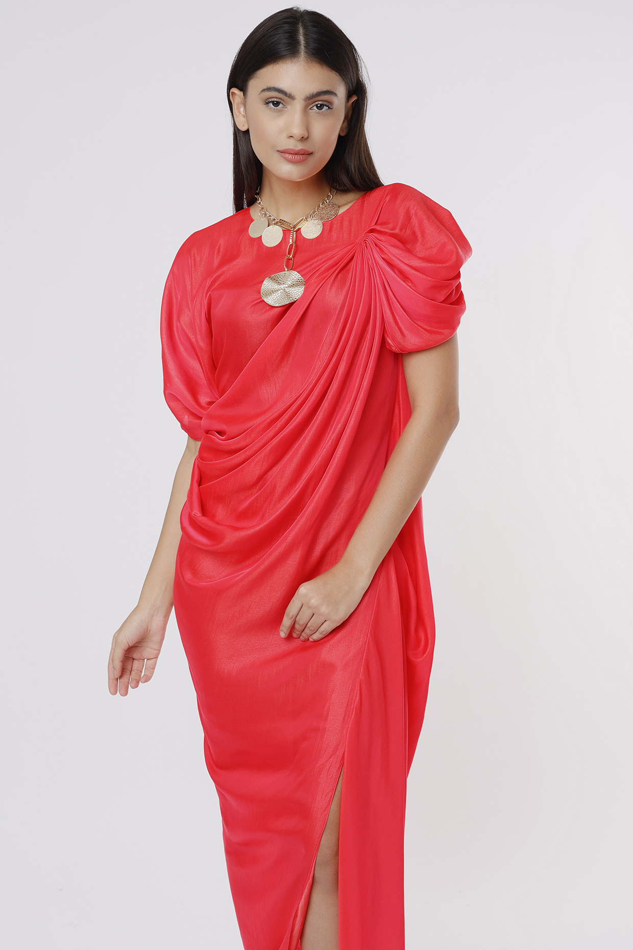 Coral Drape Gown