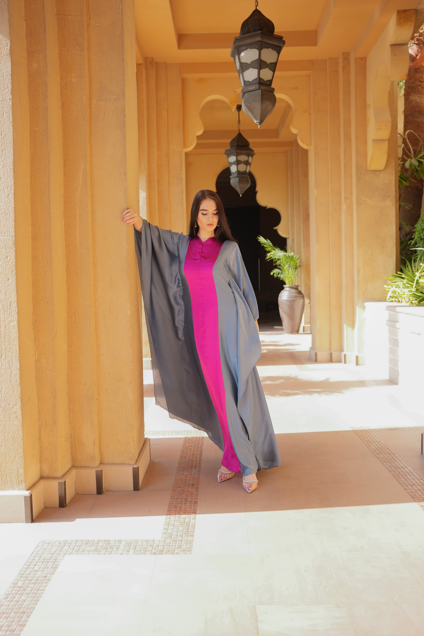 Color Blocked Kaftan Style Gown
