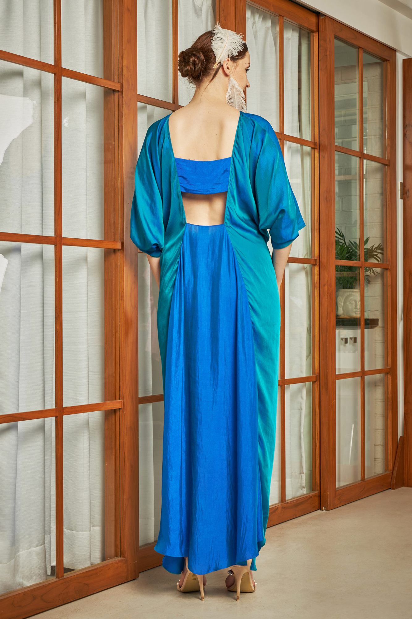 Blue Vegan Silk Drape Dress