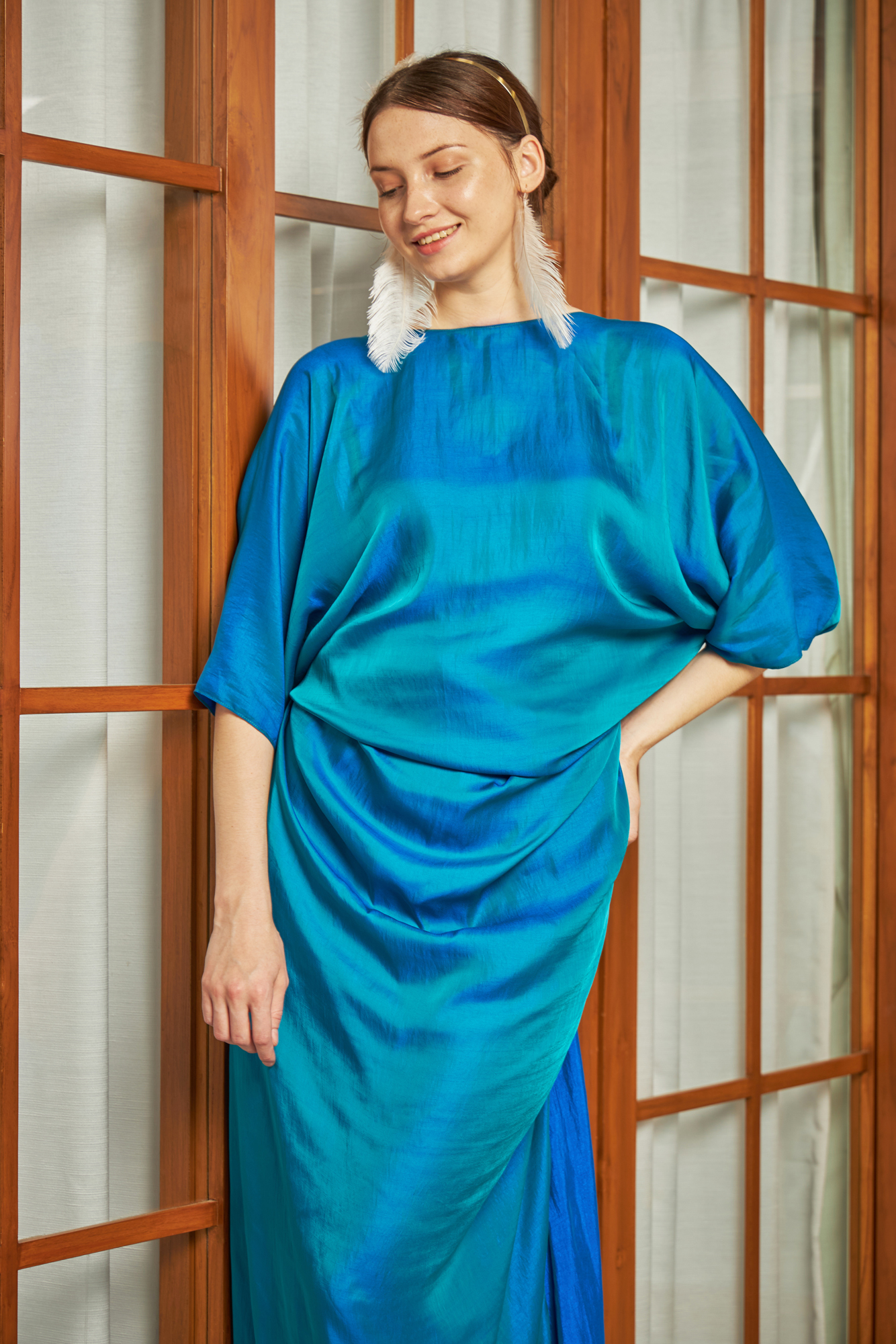 Blue Vegan Silk Drape Dress