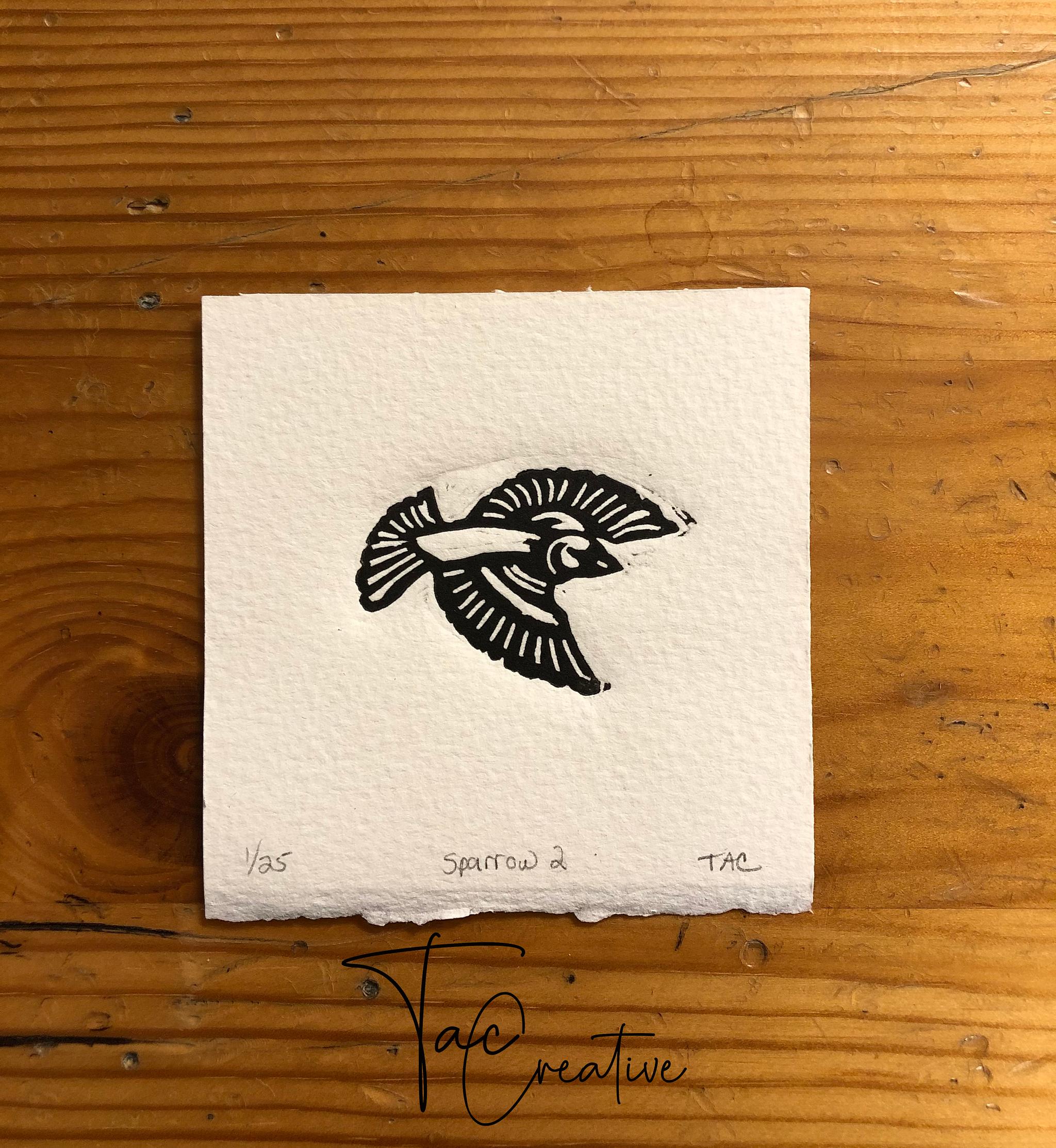 Sparrow Linoleum Prints - set of 3
