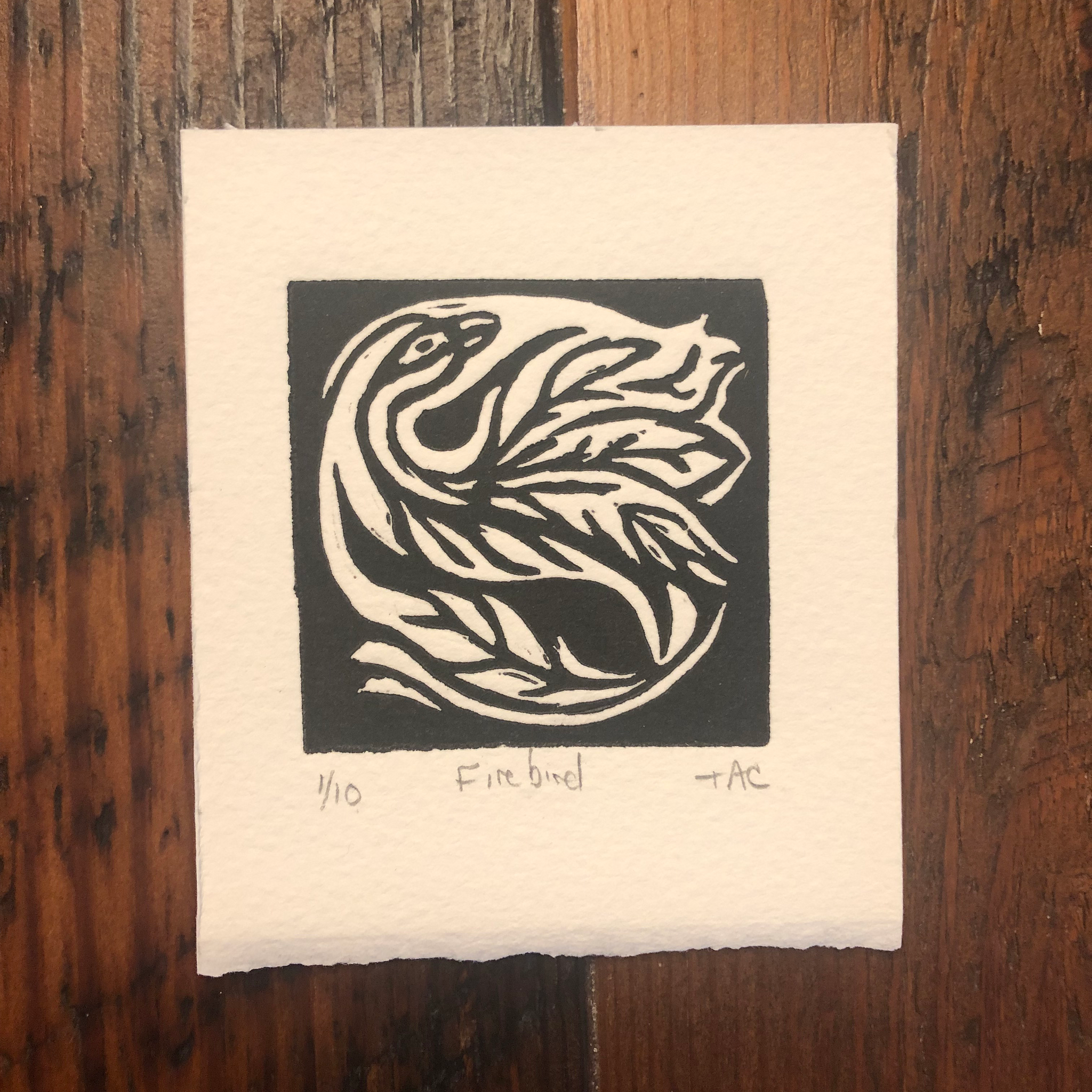 Firebird Mini Linoleum Print