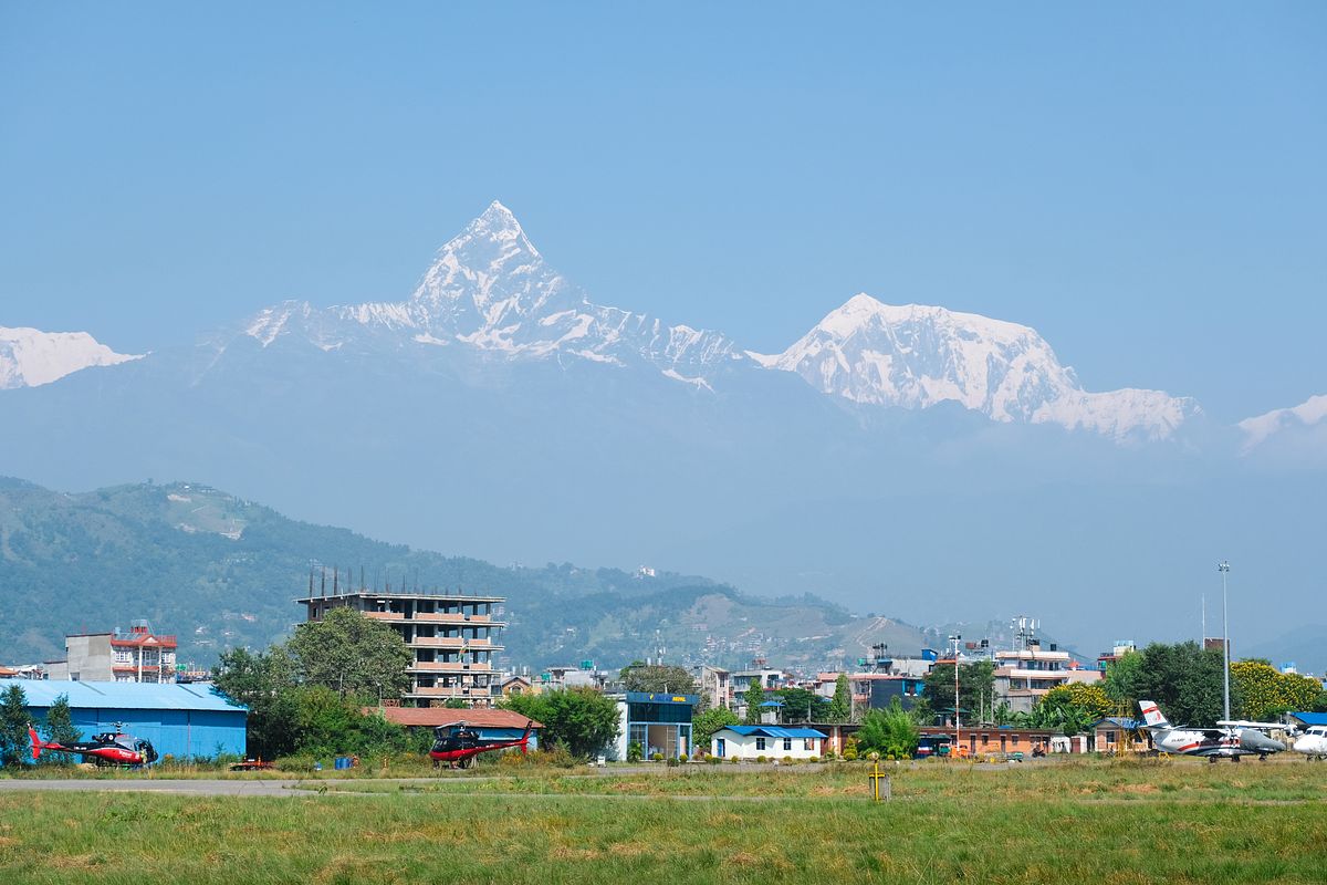 View of Machapuchare from the Pokhara airport