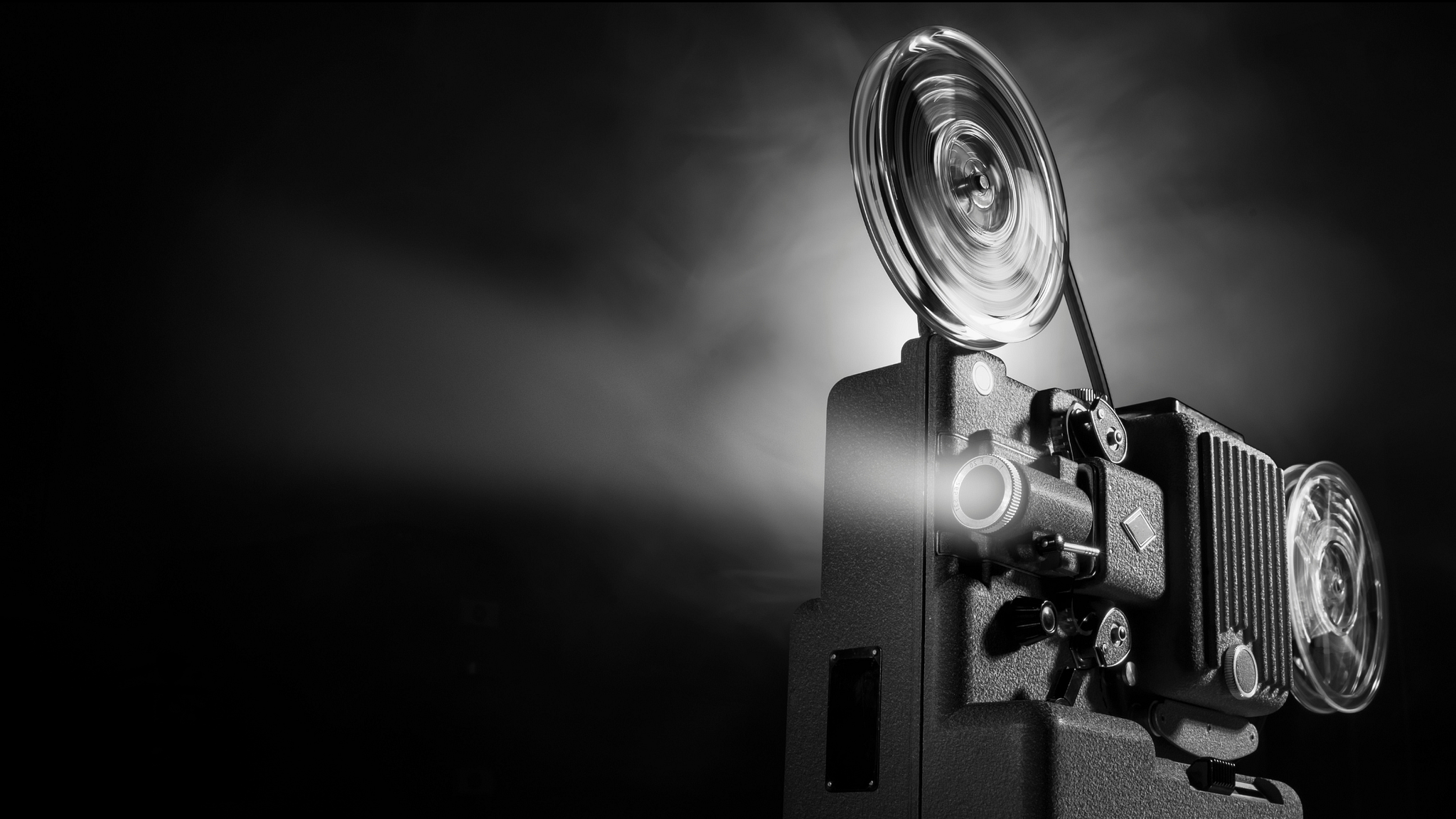 Film Projector in Dark Space Black and White