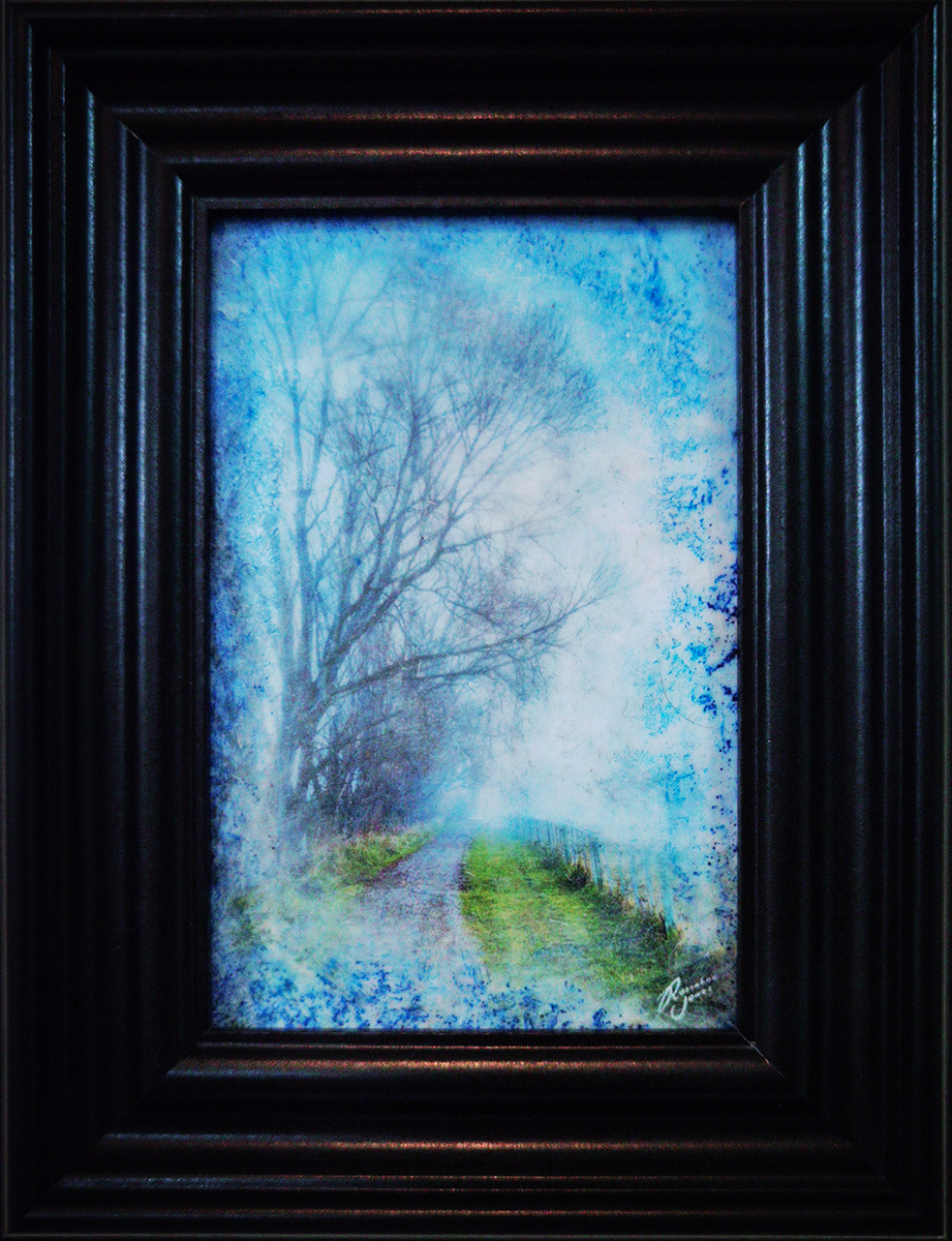 Tree Mist - Framed Photo Encaustic Art by Roseanne Jones