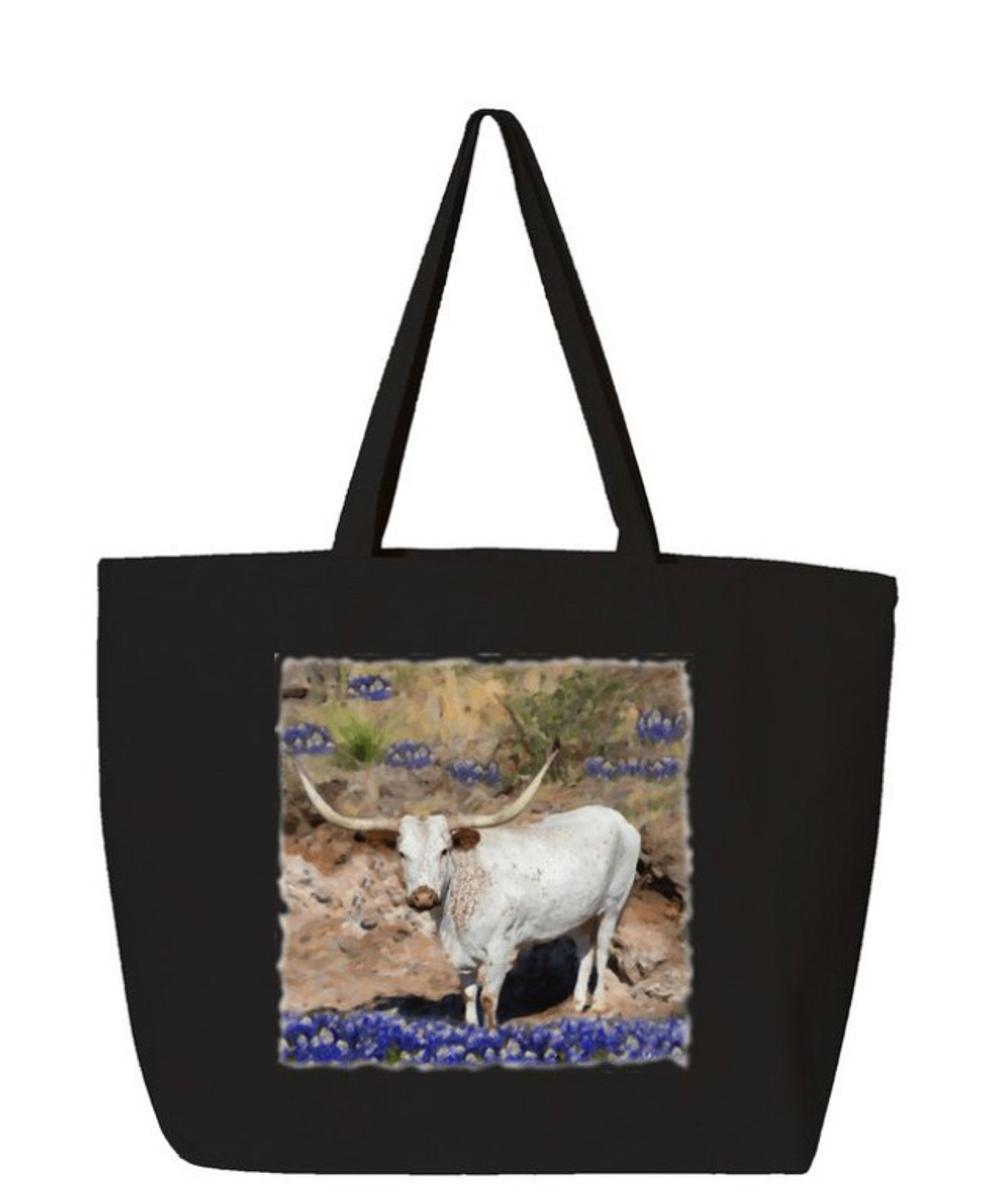 Jumbo Tote in 2 Colors with Longhorn in Bluebonnets