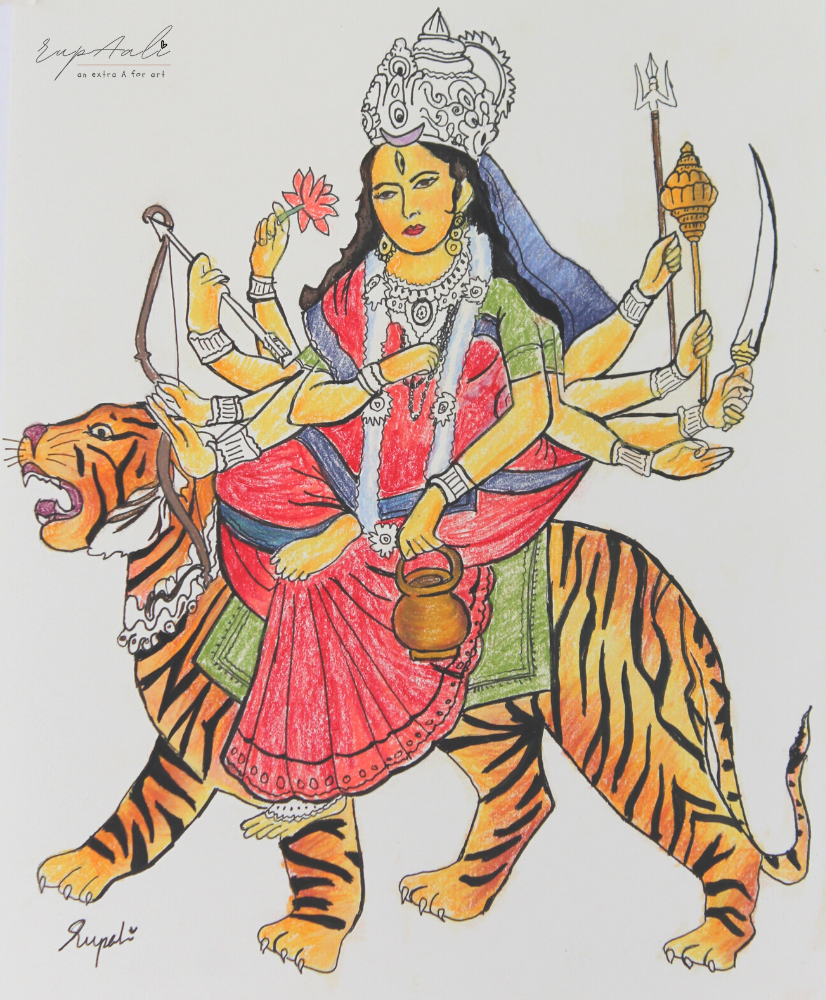 Maa durga drawing easy||Maa durga special drawing||How to draw Ma durga  with oil pastel-step by step - YouTube | Easy drawings, Oil pastel, Drawings